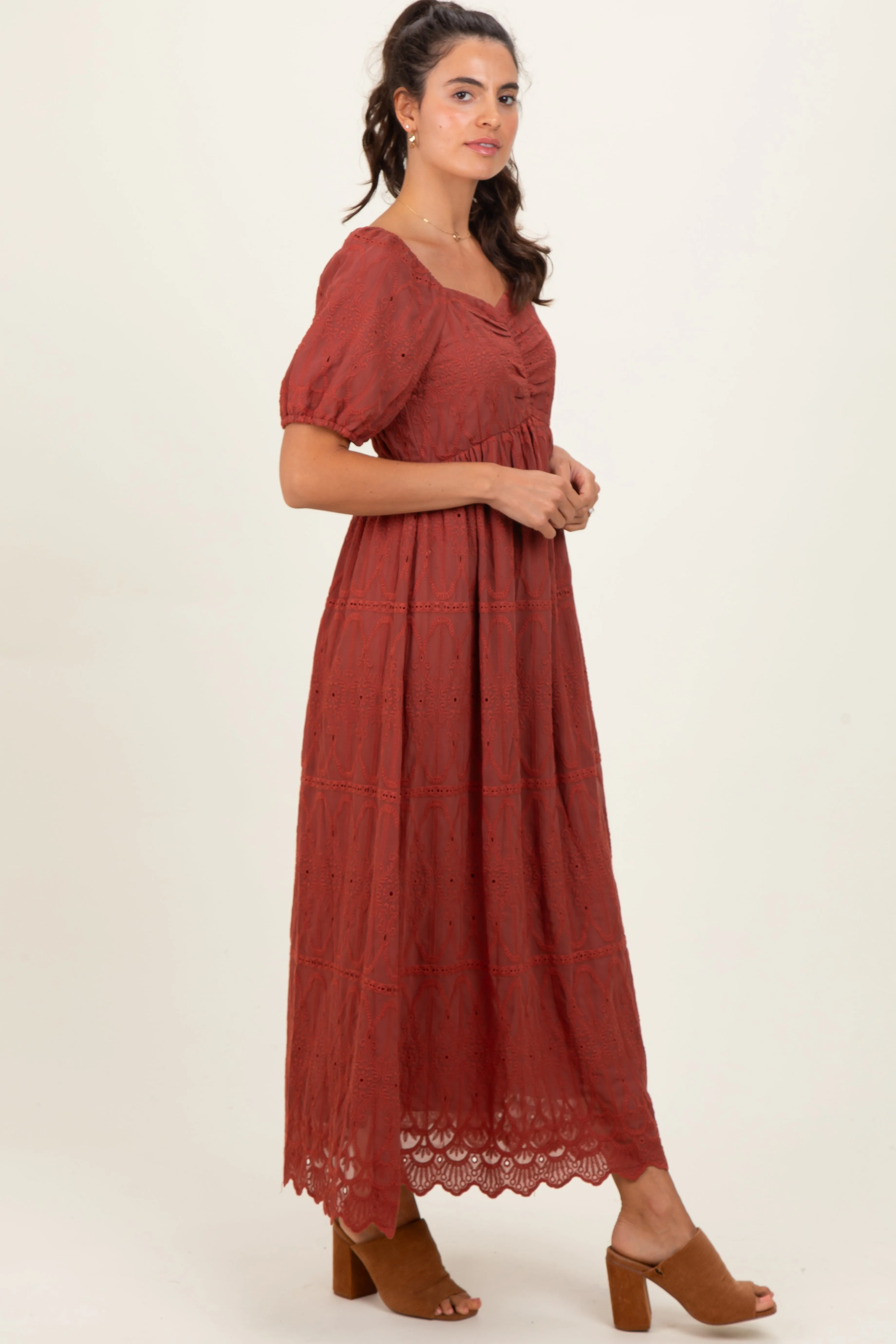 Rust Floral Embroidered Chiffon Midi Dress sold by Pinkblush product image thumbnail 3