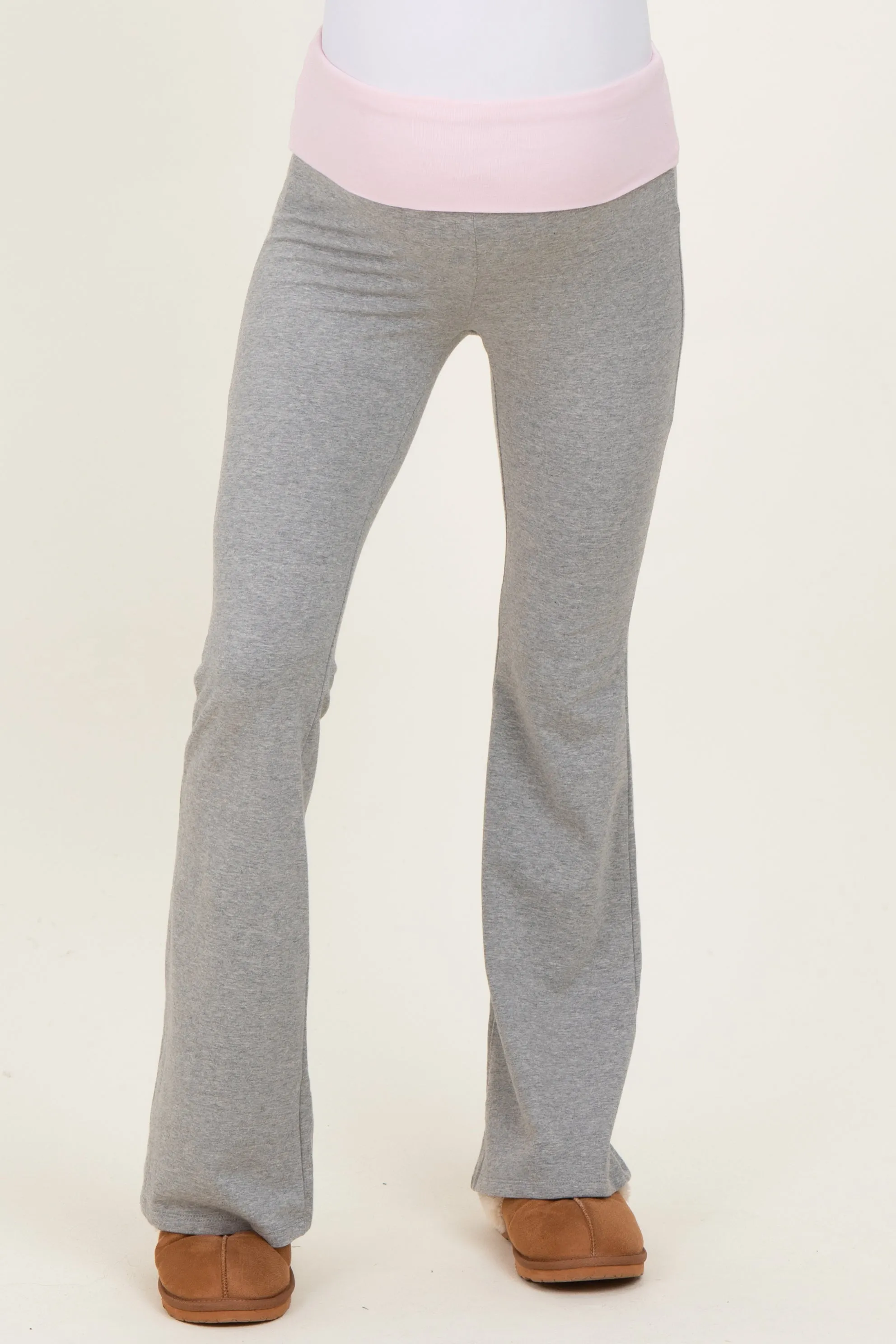 Heather Grey Contrast Waistband Flared Maternity Lounge Pants sold by Pinkblush product image thumbnail 2