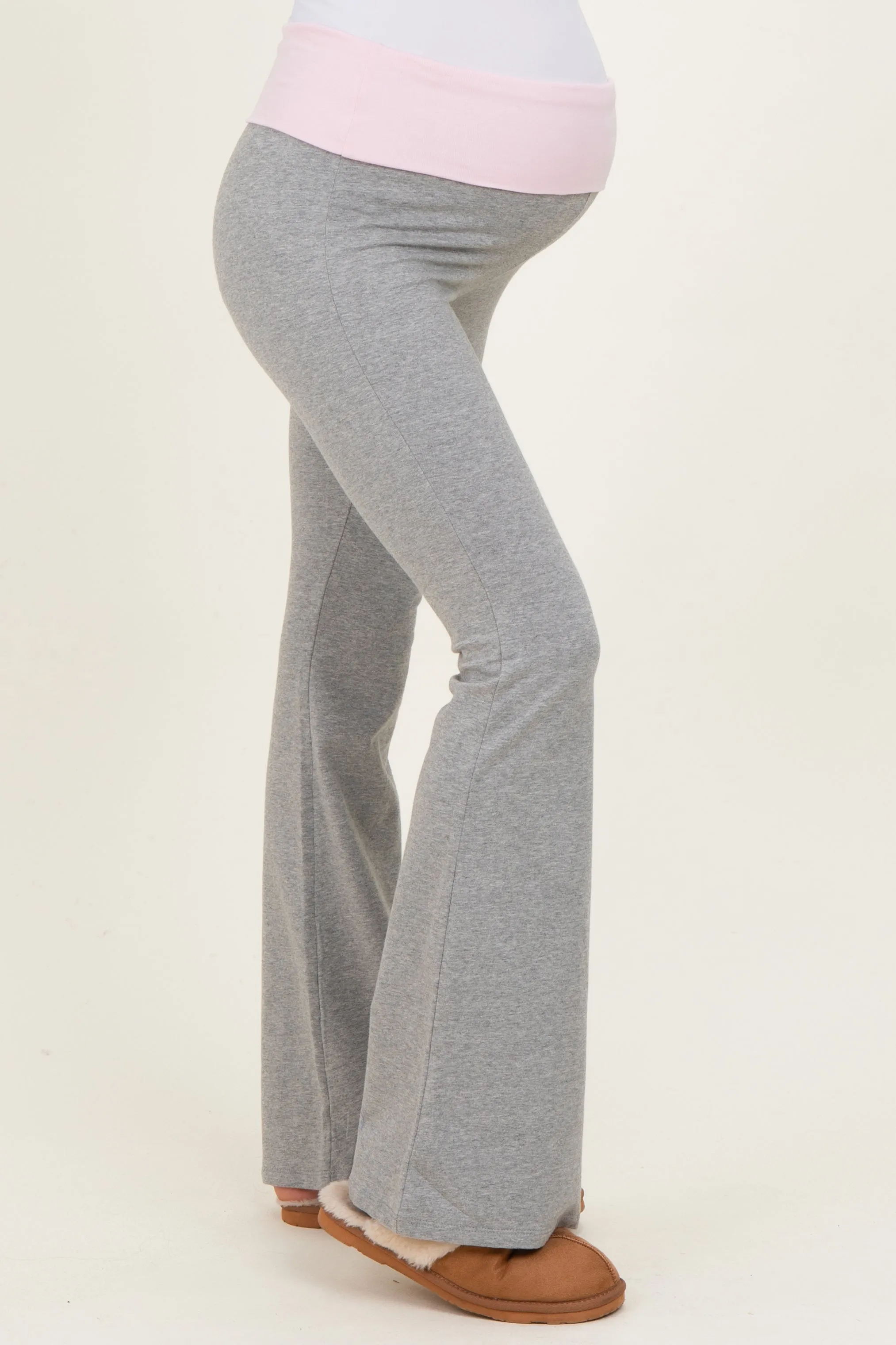 Heather Grey Contrast Waistband Flared Maternity Lounge Pants sold by Pinkblush product image thumbnail 3