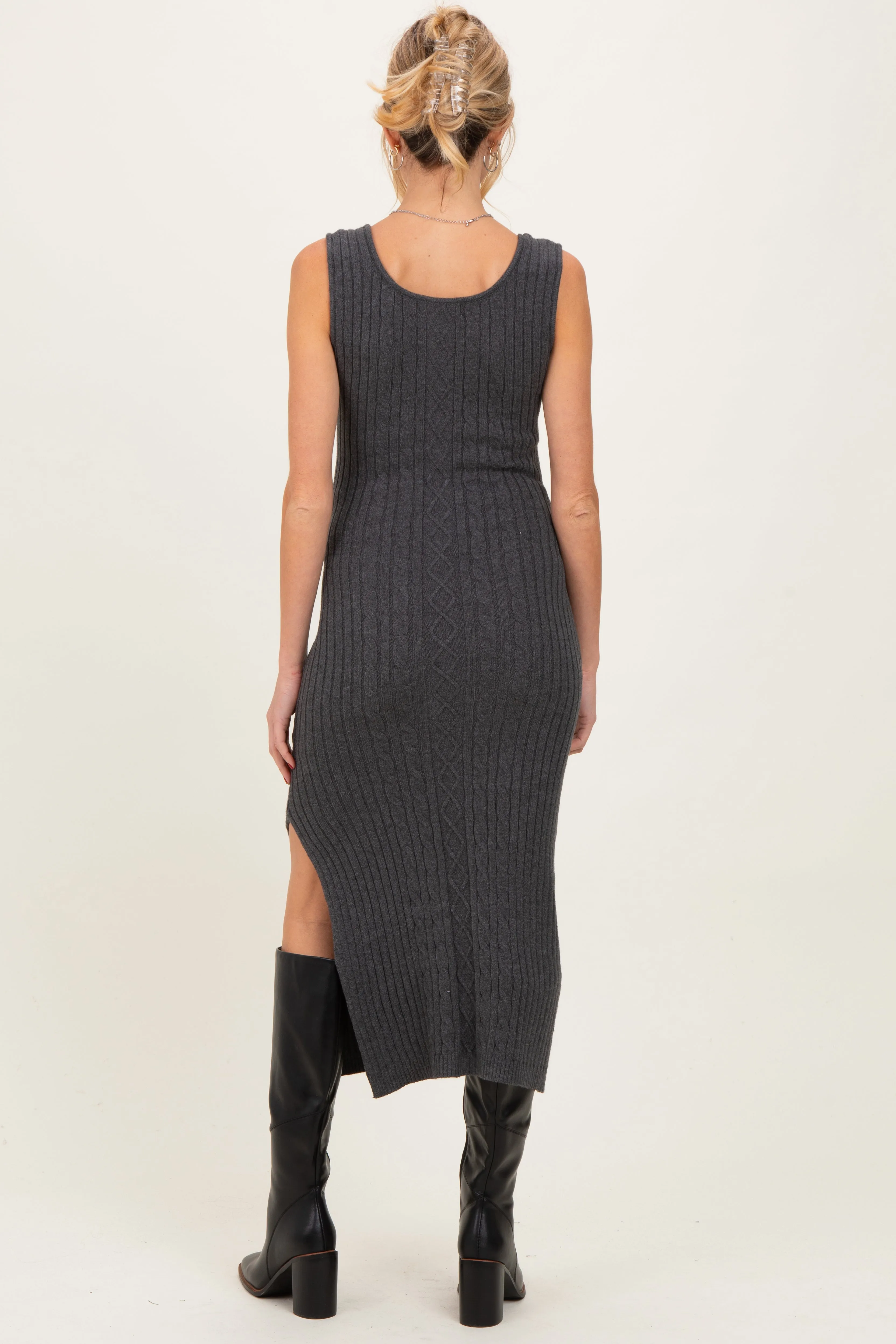 Charcoal Cable Knit Sleeveless Maternity Midi Dress sold by Pinkblush product image thumbnail 4