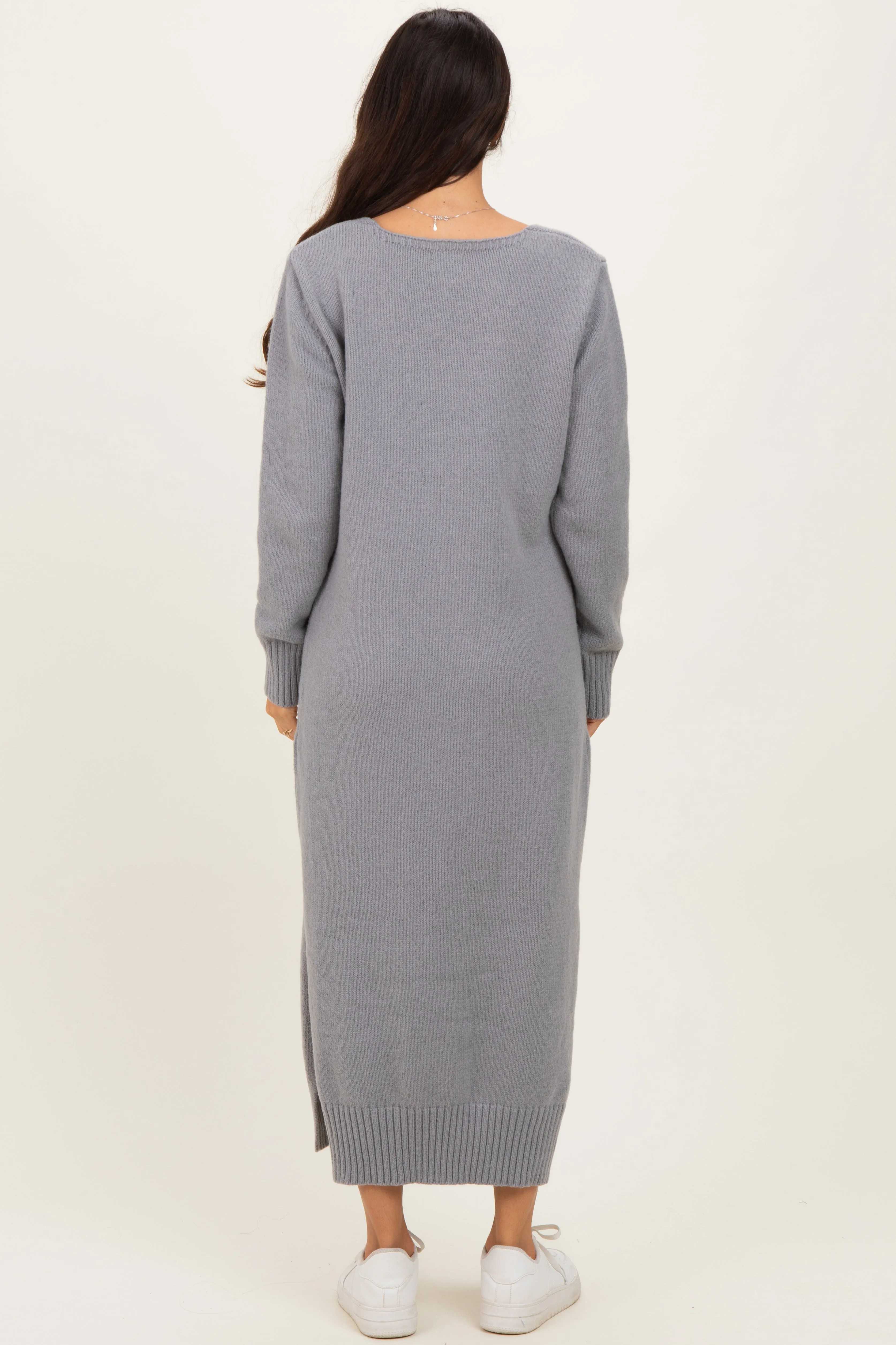 Heather Grey V-Neck Relaxed Fit Sweater Dress sold by Pinkblush product image thumbnail 4