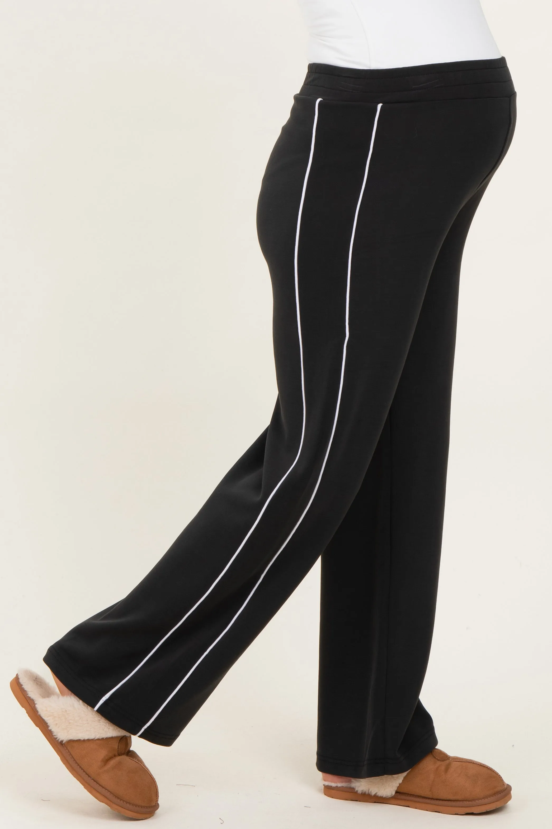Black Striped Maternity Wide Leg Track Pants sold by Pinkblush product image thumbnail 3