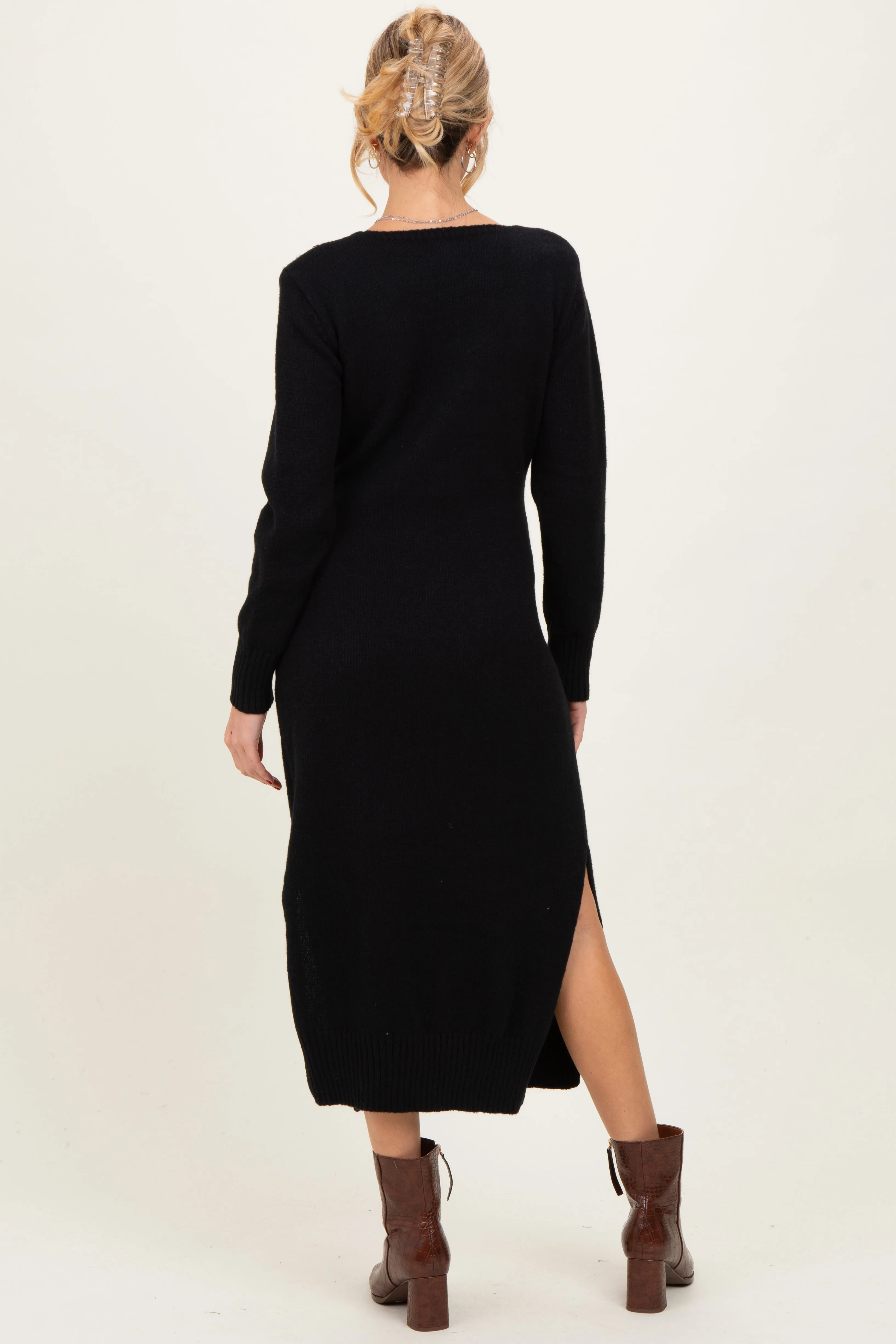 Black V-Neck Relaxed Fit Maternity Sweater Dress sold by Pinkblush product image thumbnail 3