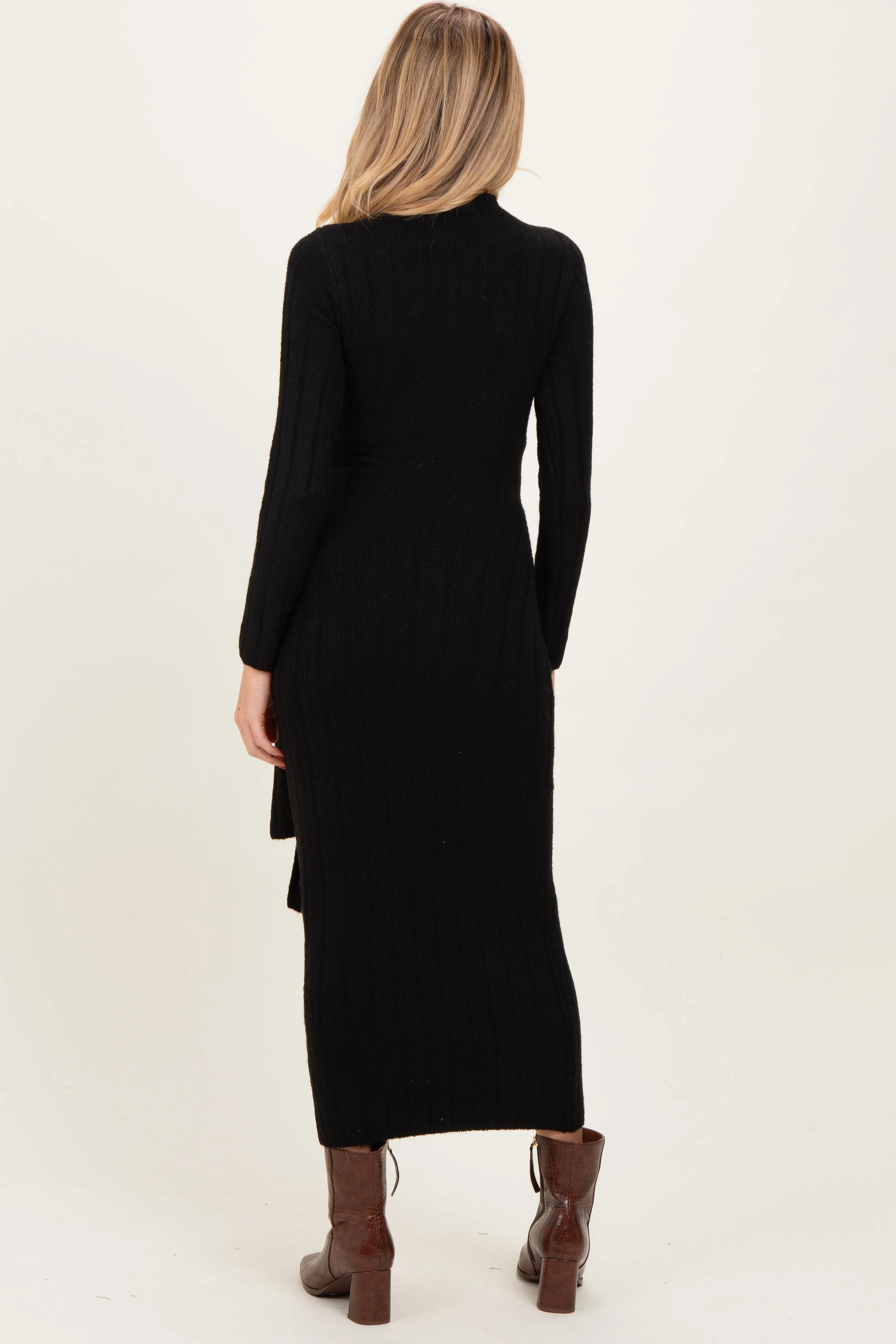 Black Ribbed Front Tie Maternity Maxi Sweater Dress sold by Pinkblush product image thumbnail 4