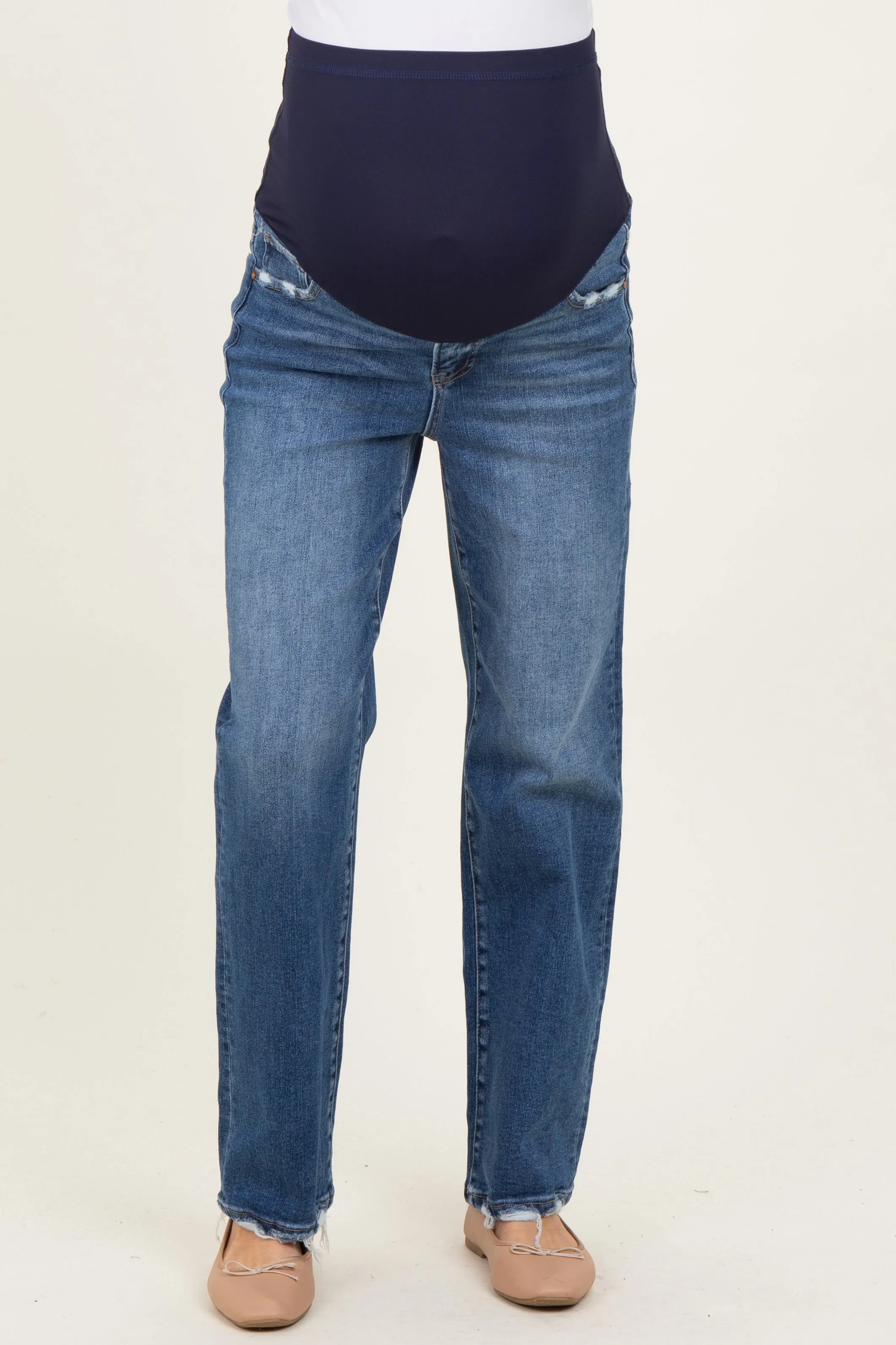 Blue Lightly Distressed Straight Leg Maternity Jeans sold by Pinkblush product image thumbnail 2