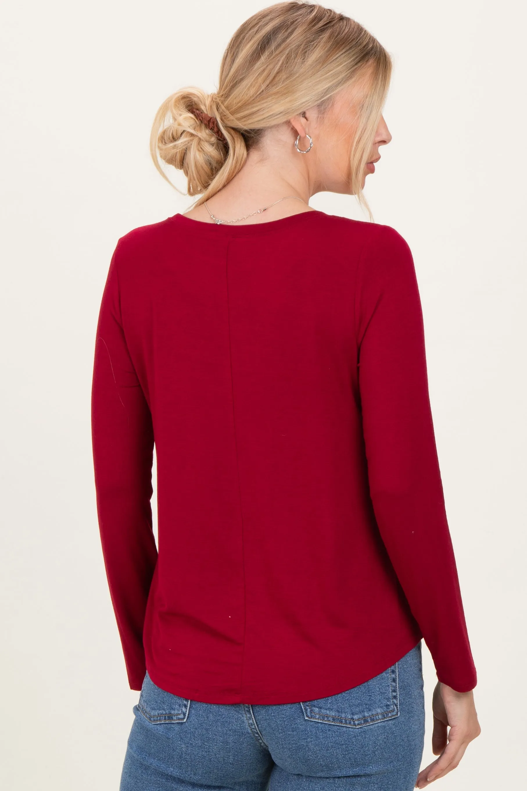 Burgundy Flowy Round Hem Long Sleeve Top sold by Pinkblush product image thumbnail 2