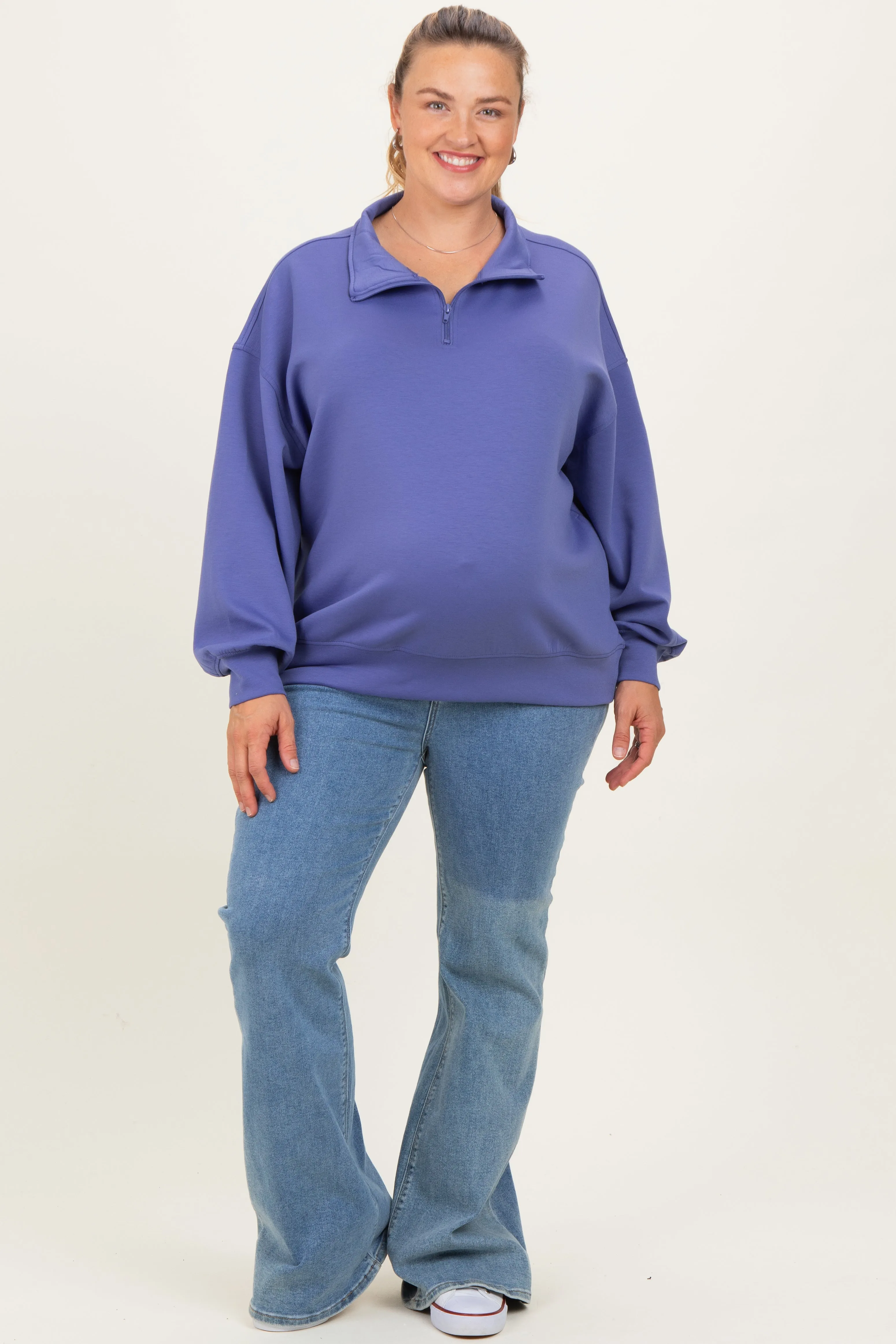 Periwinkle Half Zip Maternity Plus Pullover sold by Pinkblush product image thumbnail 2