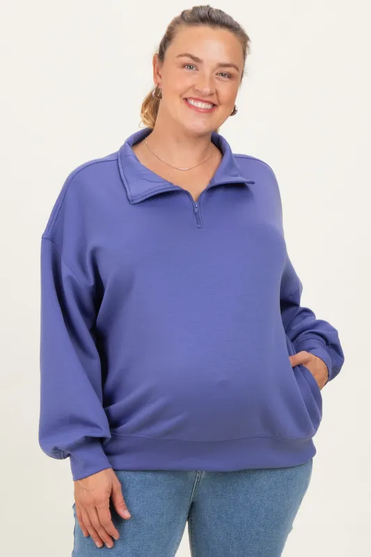 Periwinkle Half Zip Maternity Plus Pullover sold by Pinkblush