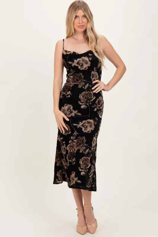 Black Cowl Neck Lace Up Back Midi Dress sold by Pinkblush