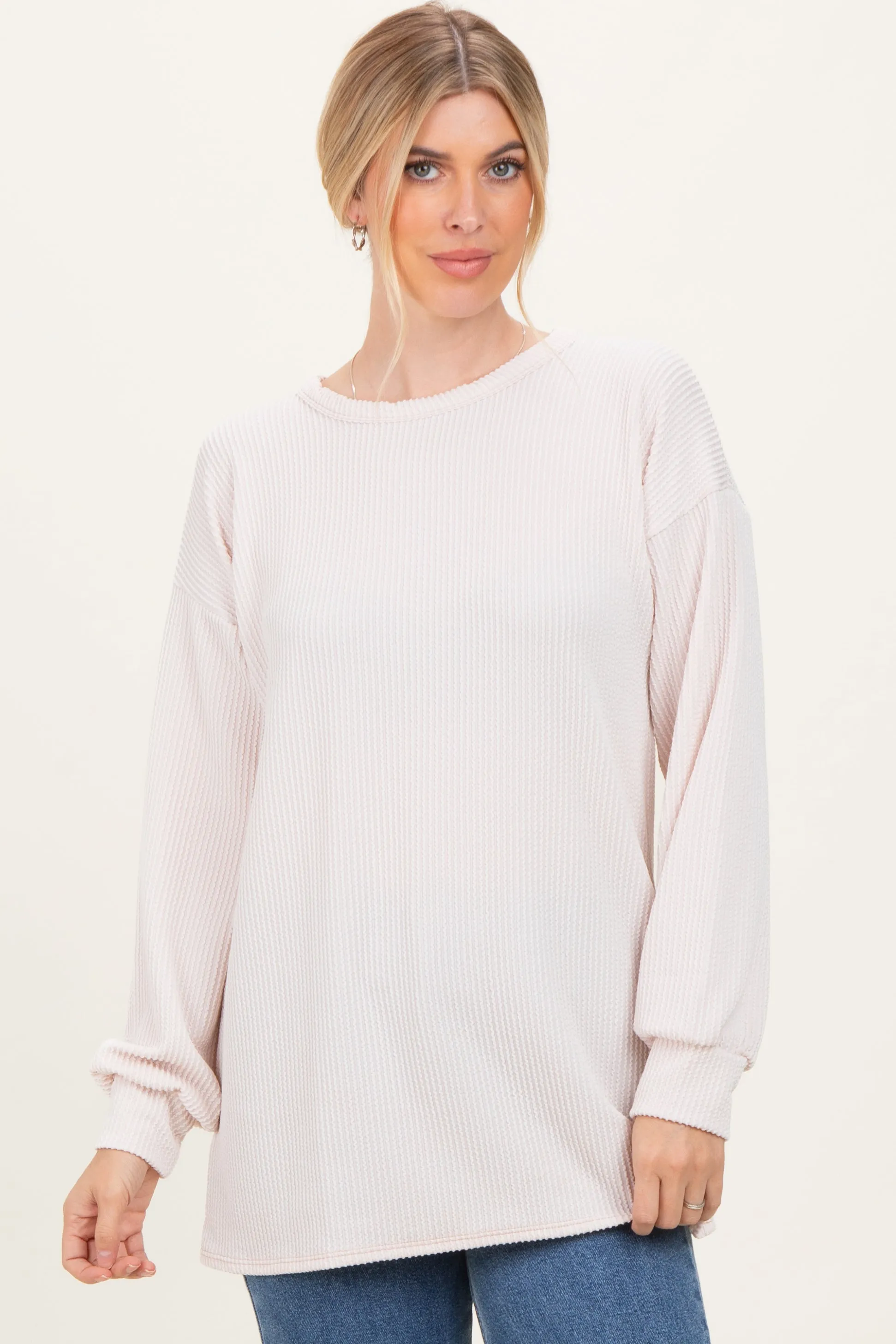 Cream Puff Sleeve Solid Ribbed Top sold by Pinkblush