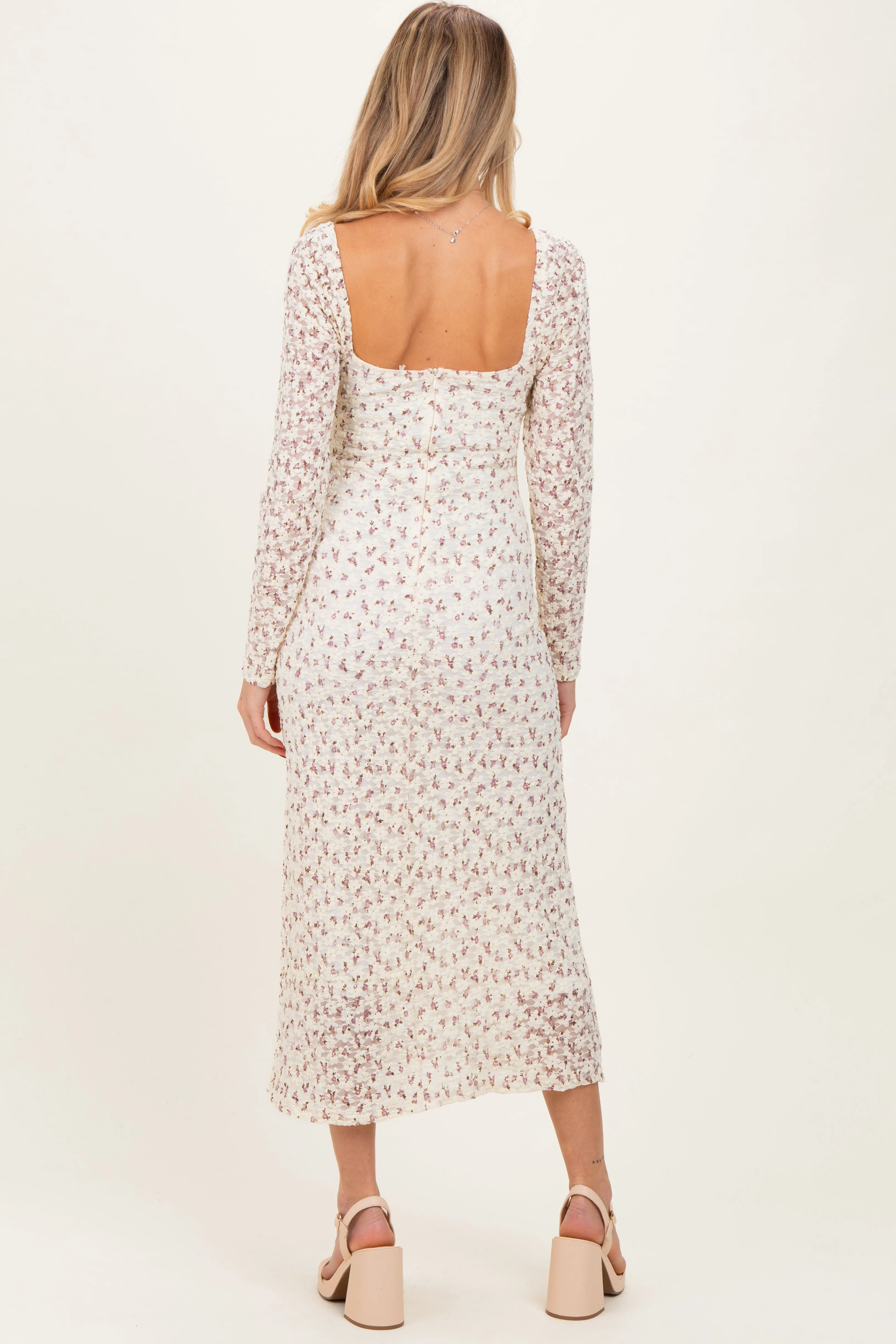 Cream Floral Sweetheart Neckline Long Sleeve Maternity Maxi Dress sold by Pinkblush product image thumbnail 4