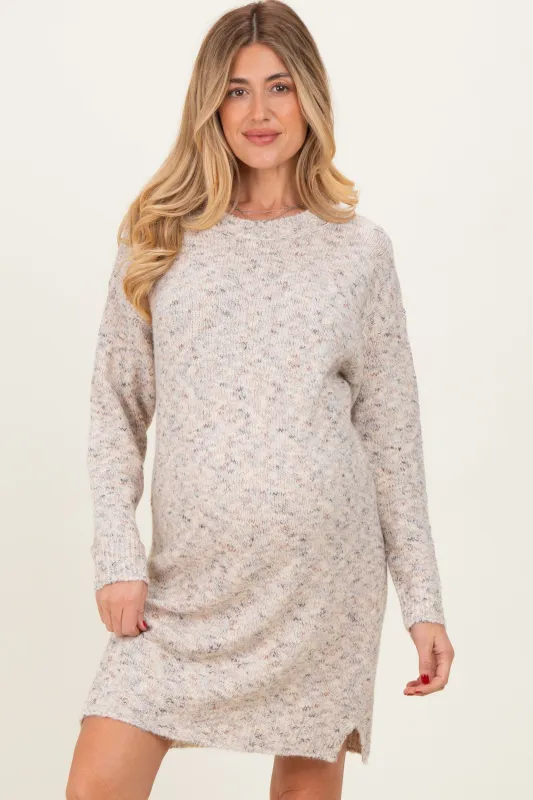 Cream Speckle Knit Maternity Sweater Dress sold by Pinkblush