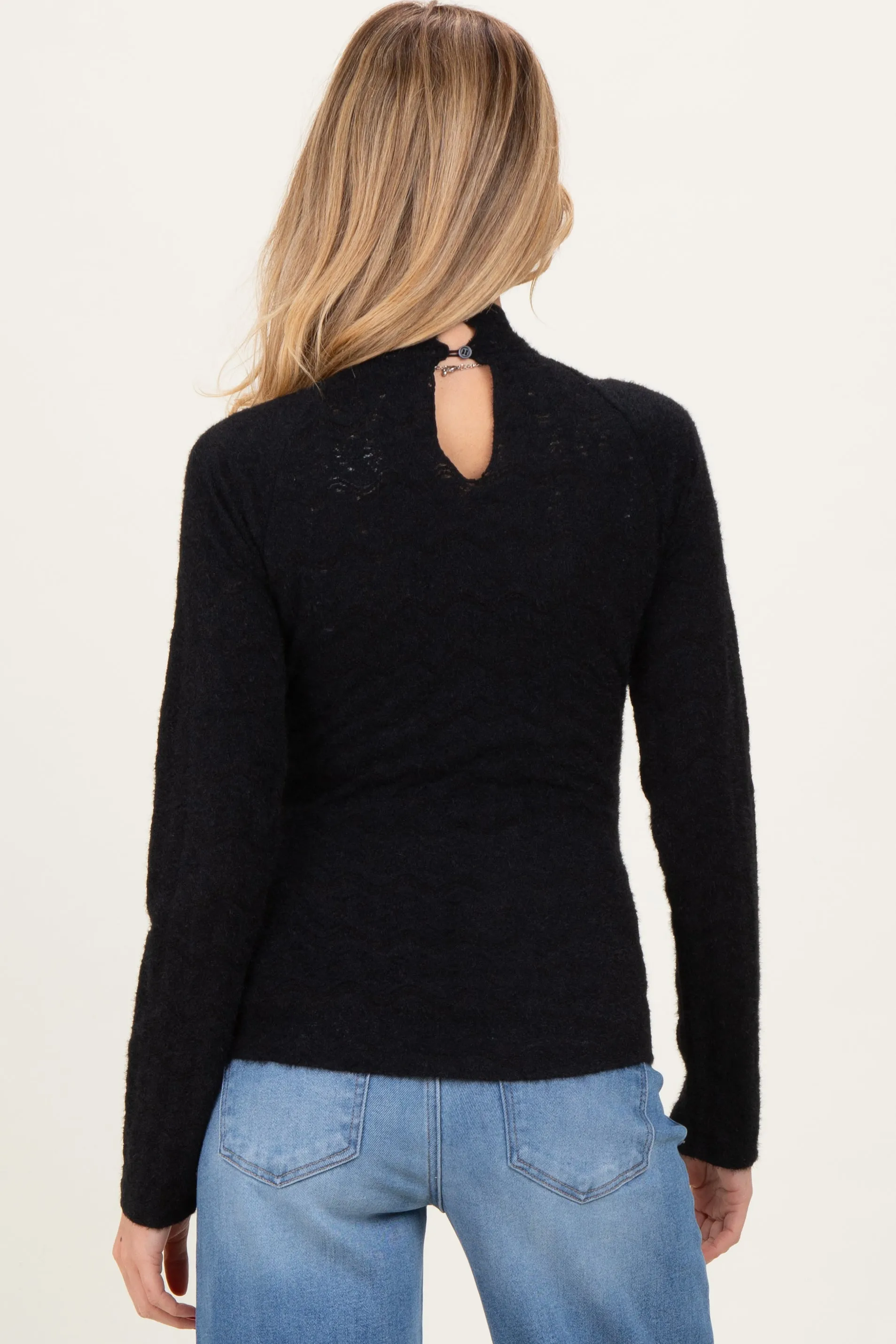 Black Mock Neck Long Sleeve Brushed Lace Maternity Top sold by Pinkblush product image thumbnail 4