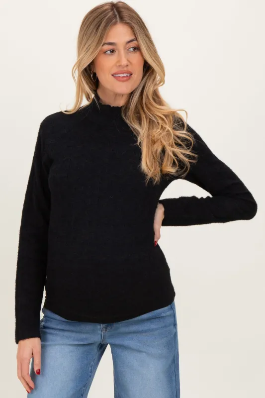 Black Mock Neck Long Sleeve Brushed Lace Maternity Top sold by Pinkblush