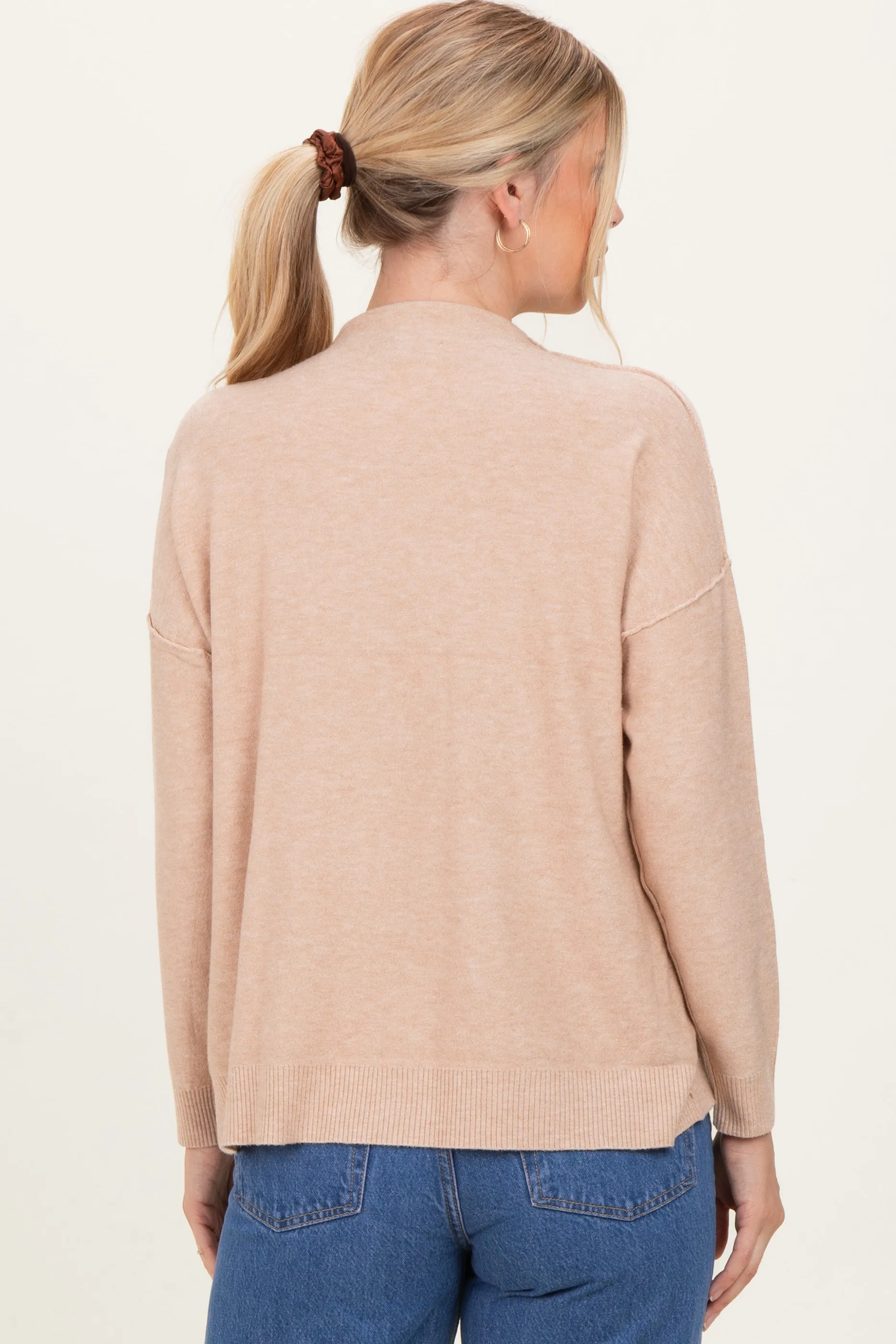 Beige Mock Neck Exposed Seam Sweater sold by Pinkblush product image thumbnail 4