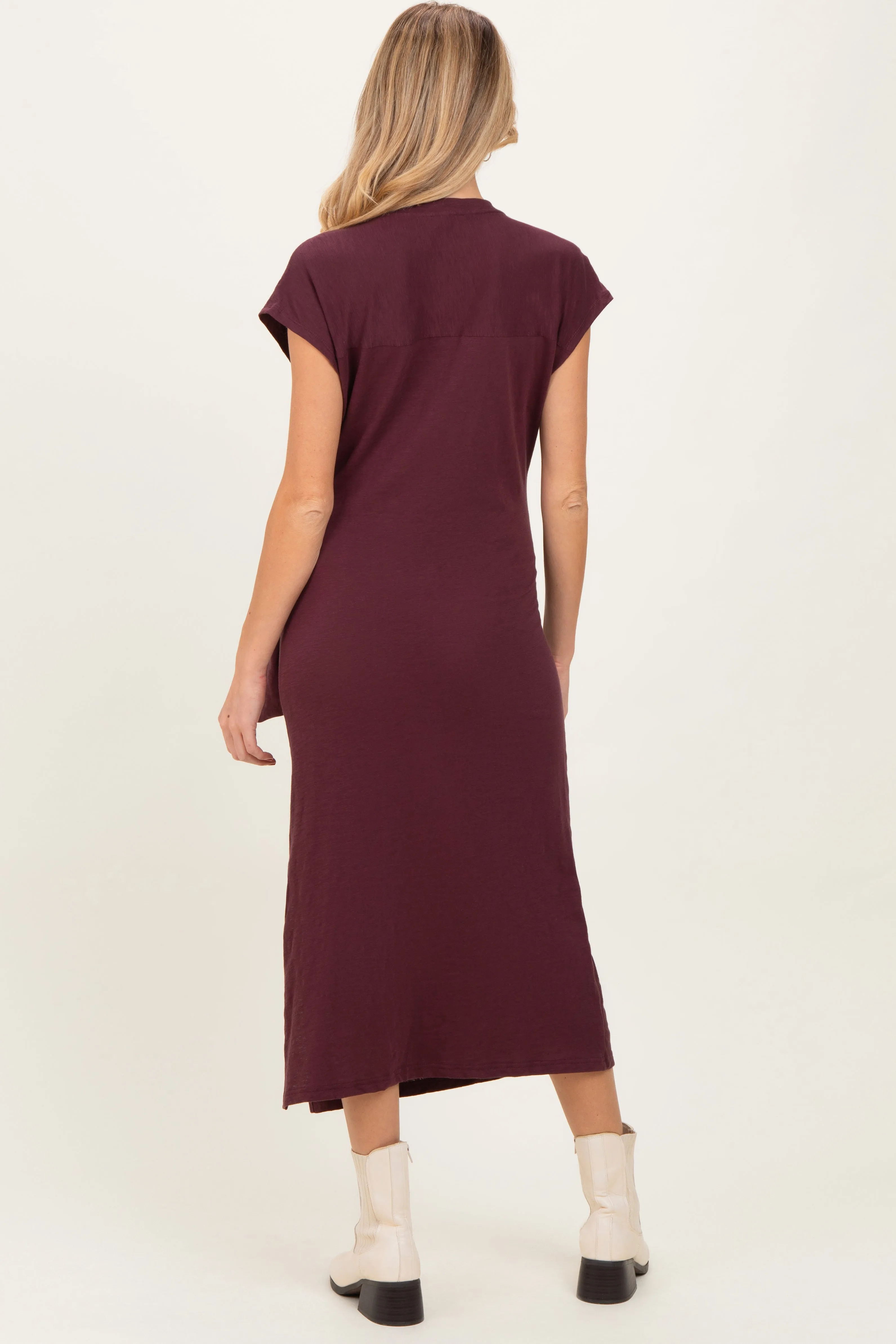 Maroon Side Tie Side Slit Maternity Midi Dress sold by Pinkblush product image thumbnail 2