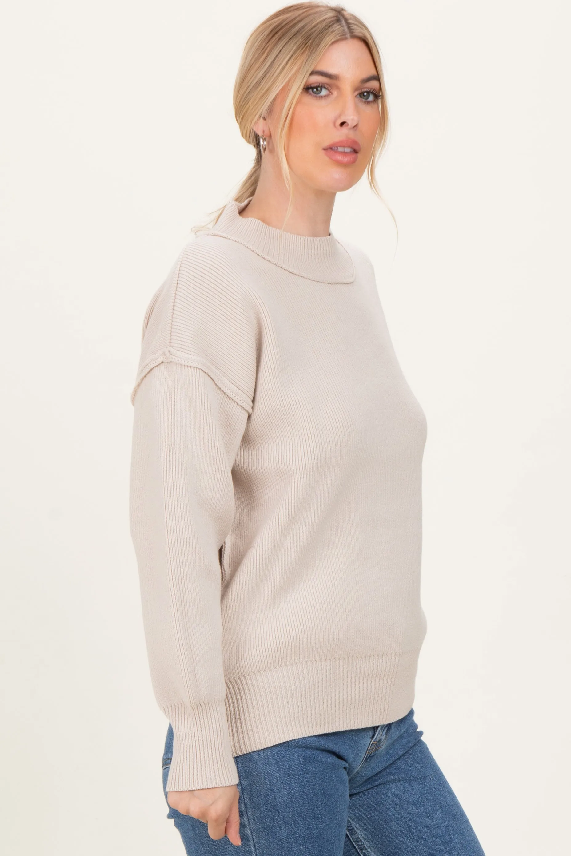 Beige Wide Neck Drop Shoulder Sweater sold by Pinkblush product image thumbnail 3