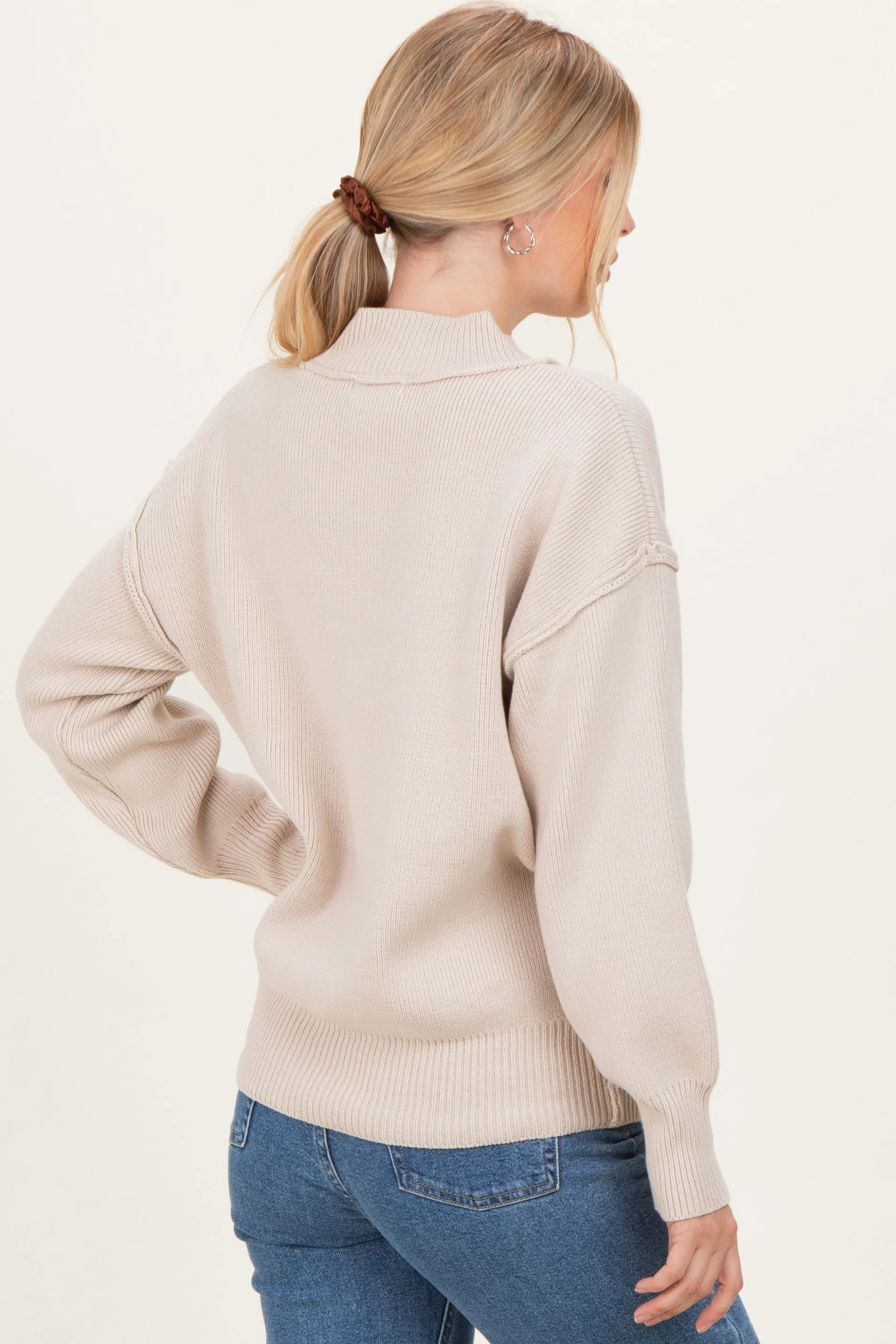 Beige Wide Neck Drop Shoulder Sweater sold by Pinkblush product image thumbnail 4
