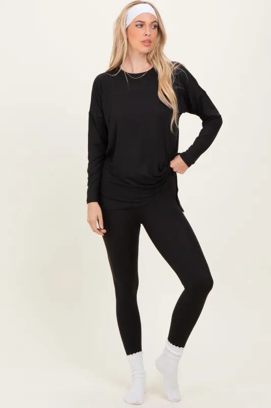Black Brushed Knit Oversized Top and Legging Set sold by Pinkblush