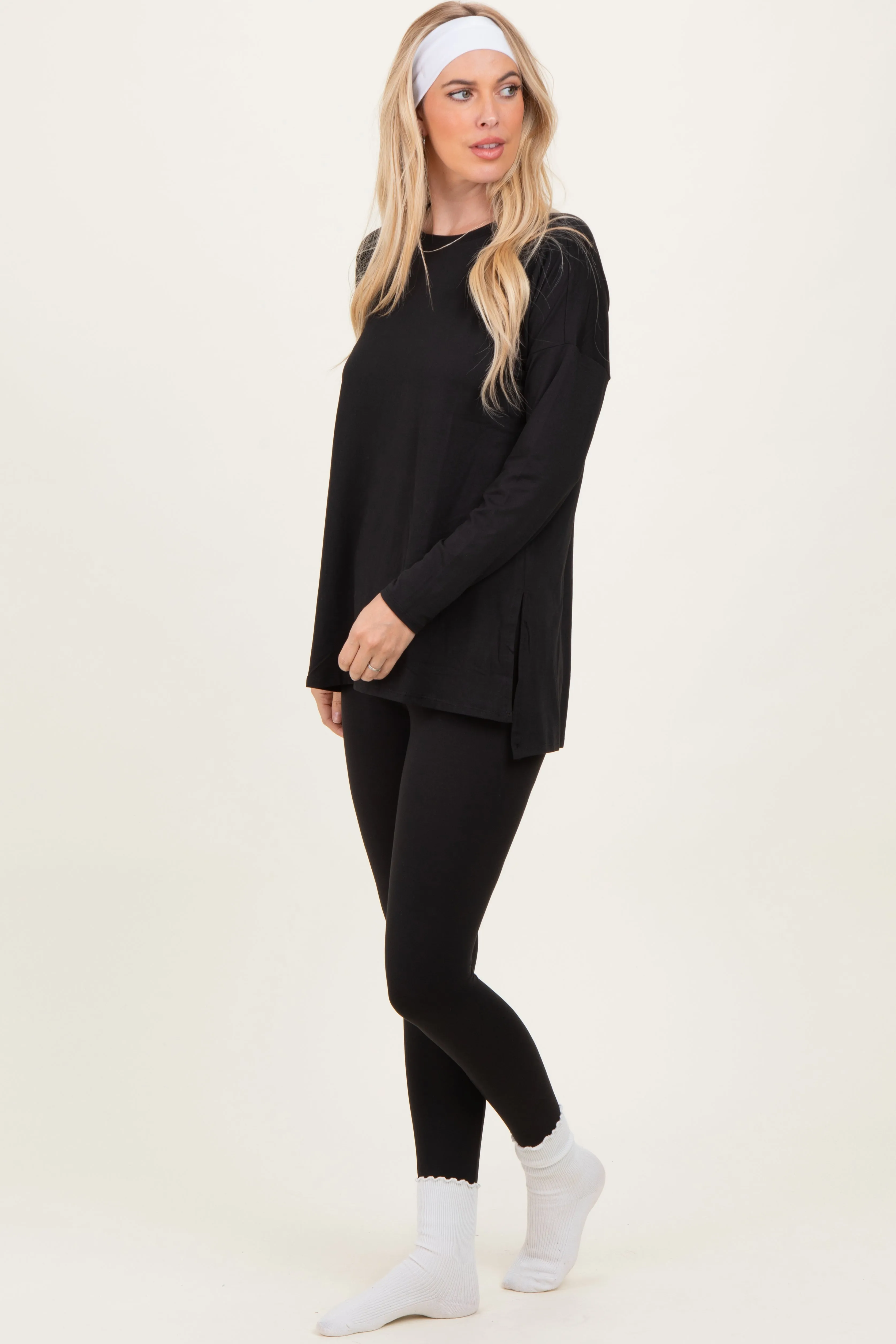 Black Brushed Knit Oversized Top and Legging Set sold by Pinkblush product image thumbnail 2