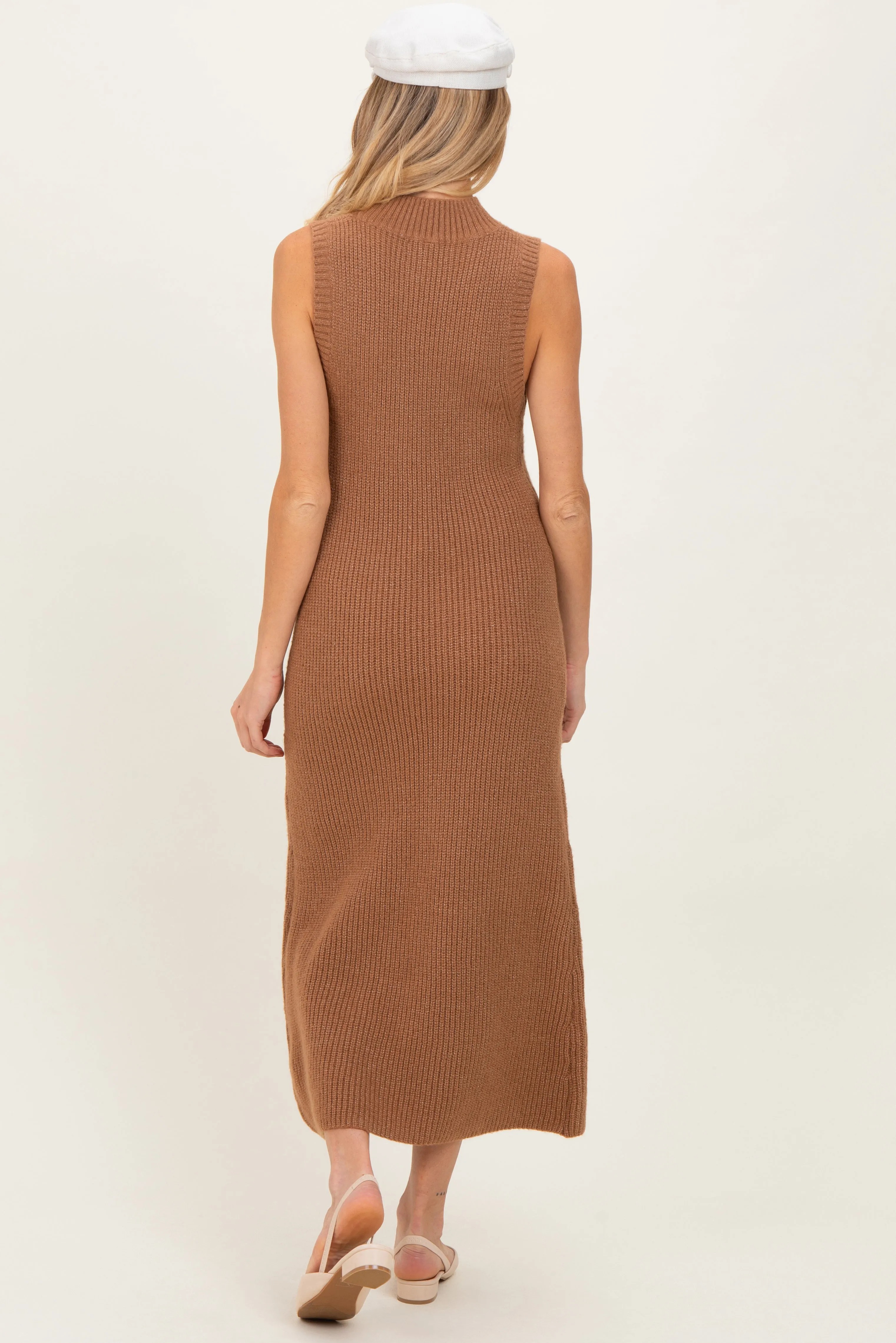 Mocha Chunky Knit Sleeveless Maternity Maxi Dress sold by Pinkblush product image thumbnail 3