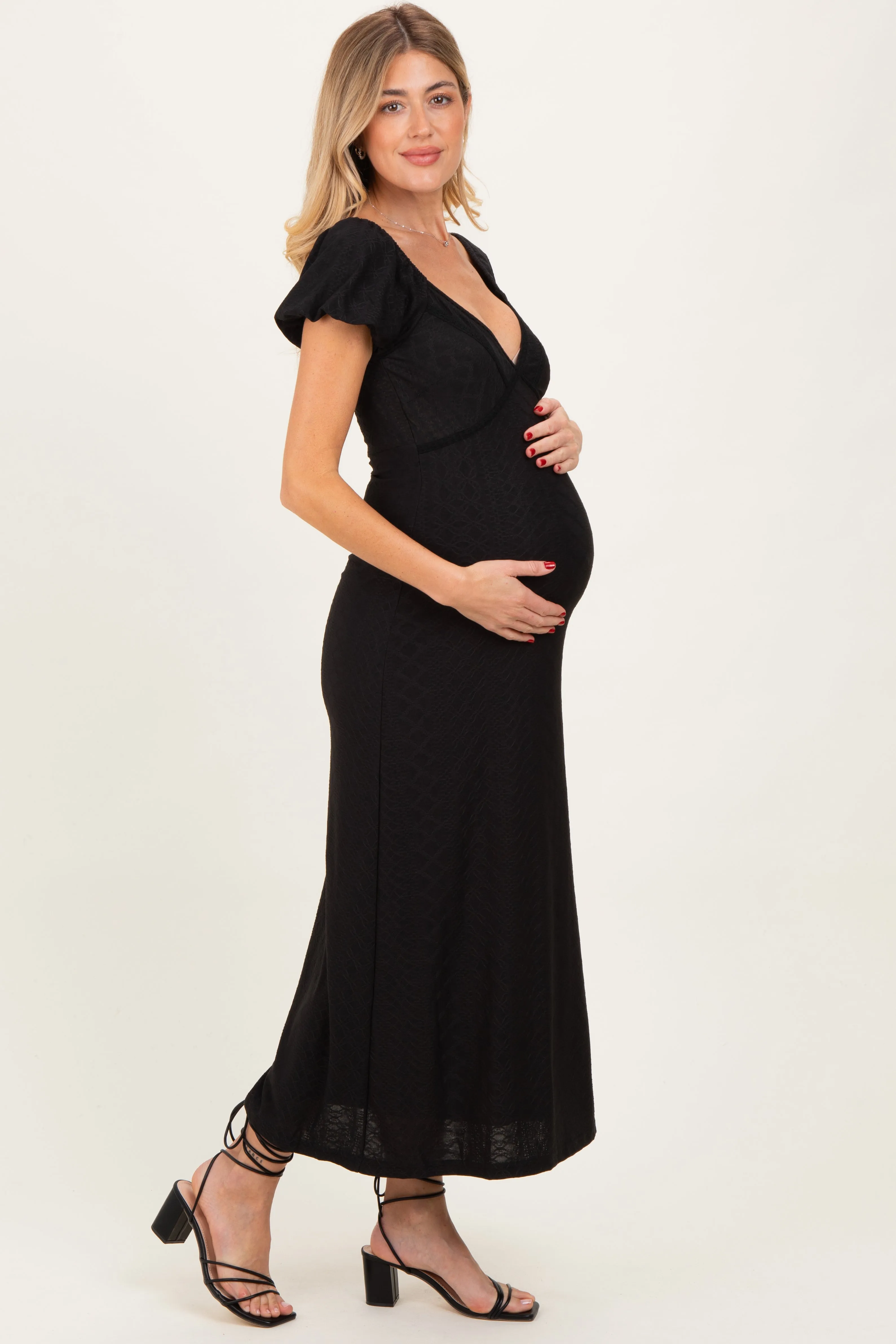 Black Texture Knit Maternity Midi Dress sold by Pinkblush product image thumbnail 3