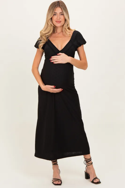 Black Texture Knit Maternity Midi Dress sold by Pinkblush