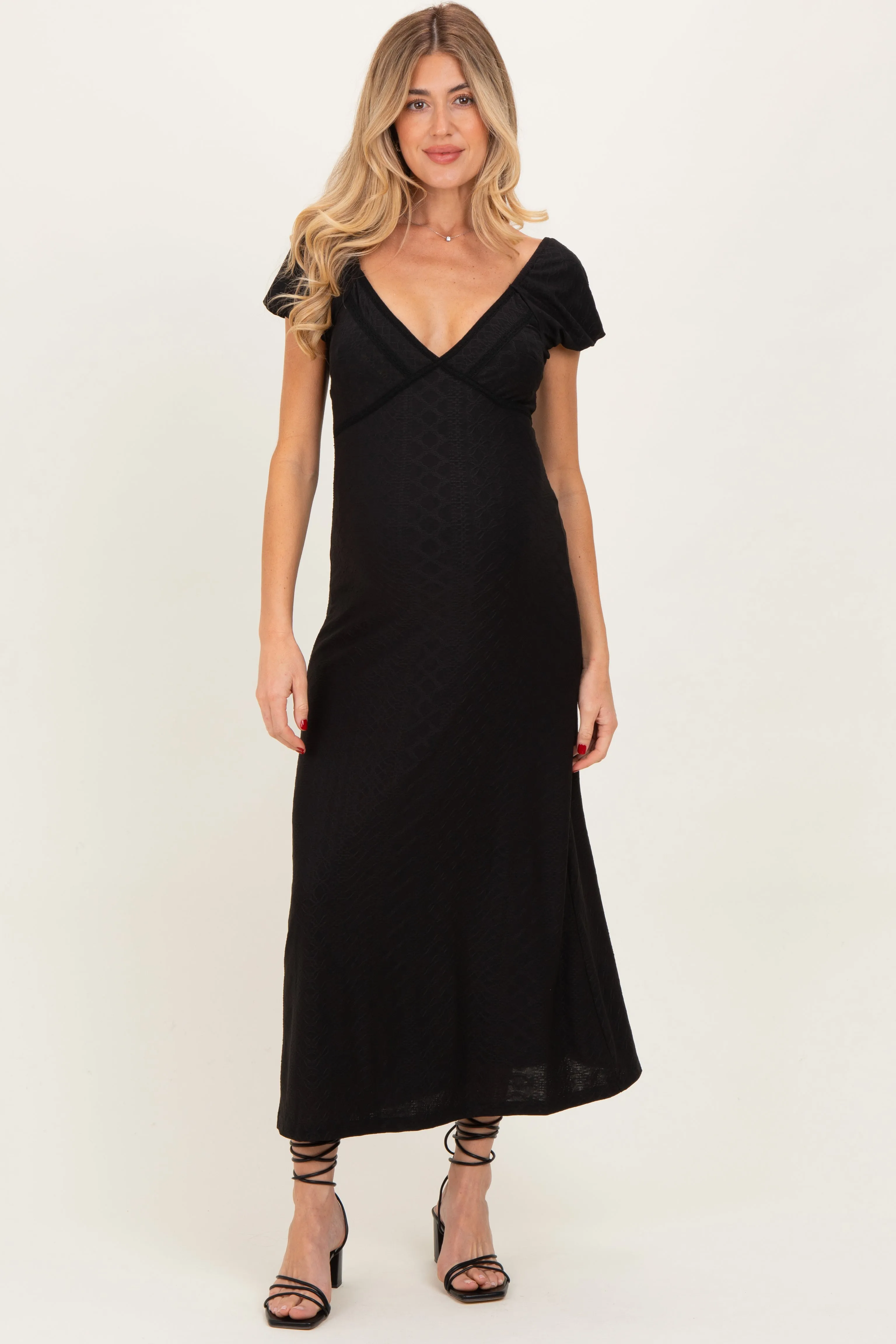 Black Texture Knit Maternity Midi Dress sold by Pinkblush product image thumbnail 2