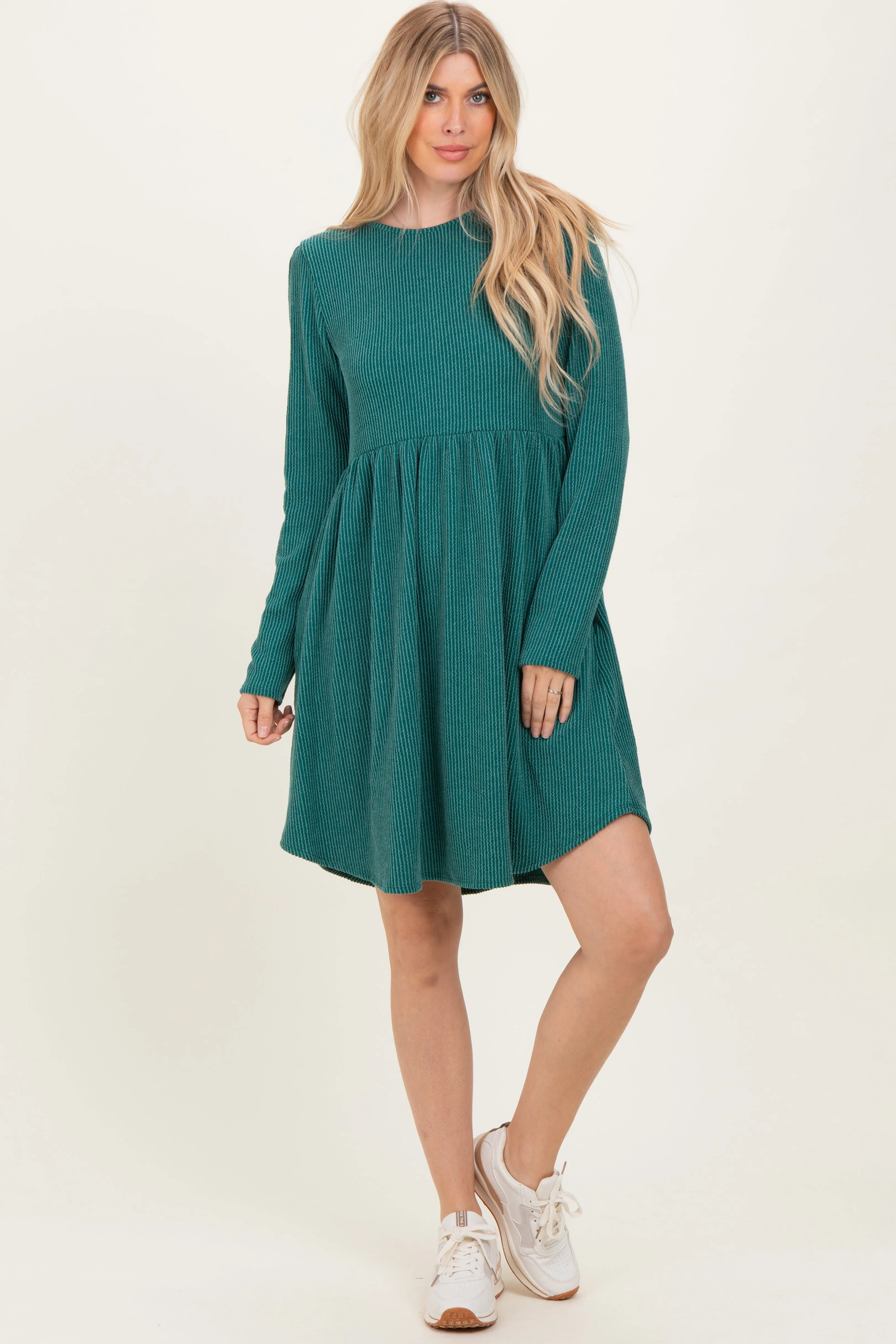 Forest Green Textured Rib Long Sleeve Dress sold by Pinkblush