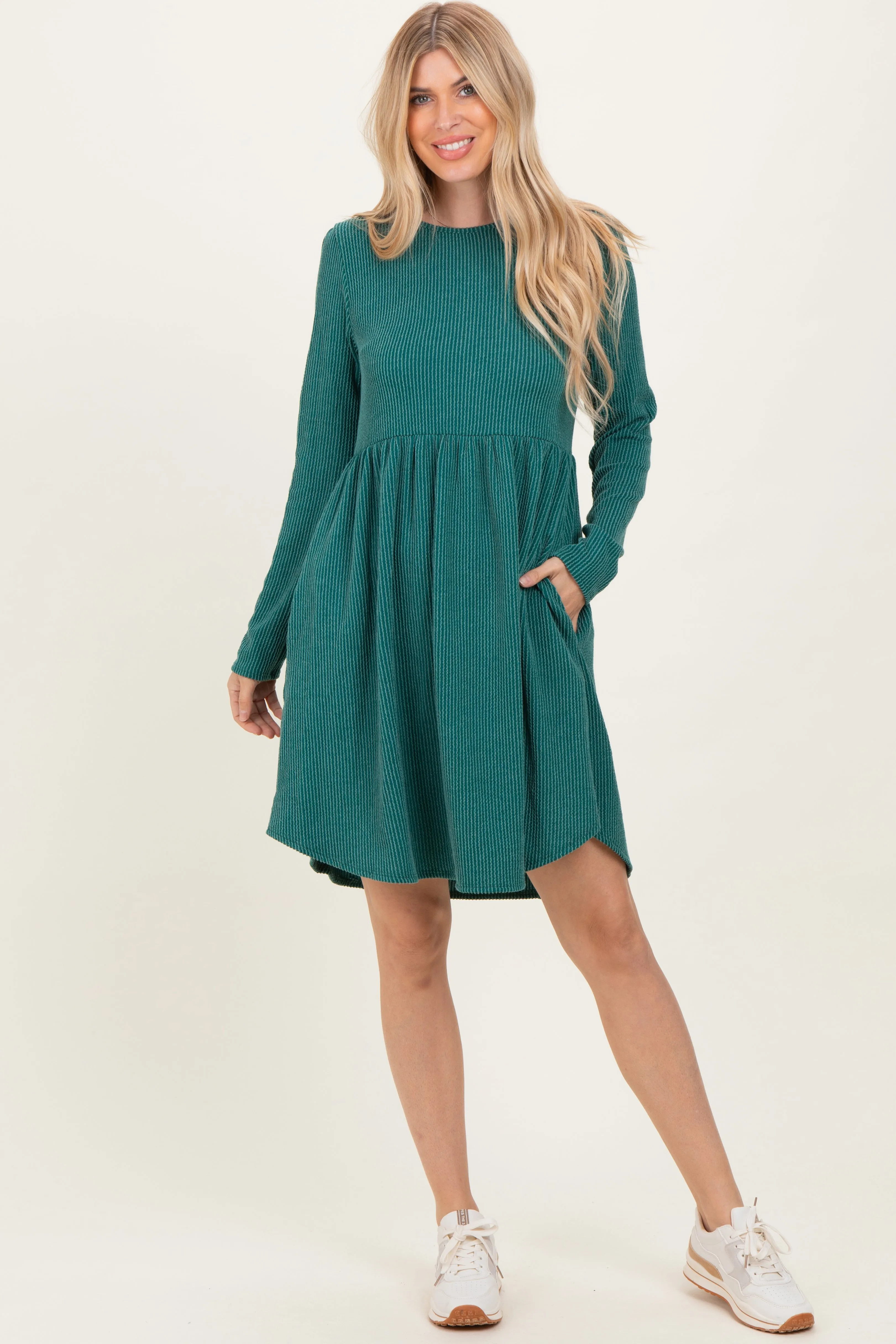 Forest Green Textured Rib Long Sleeve Dress sold by Pinkblush product image thumbnail 2