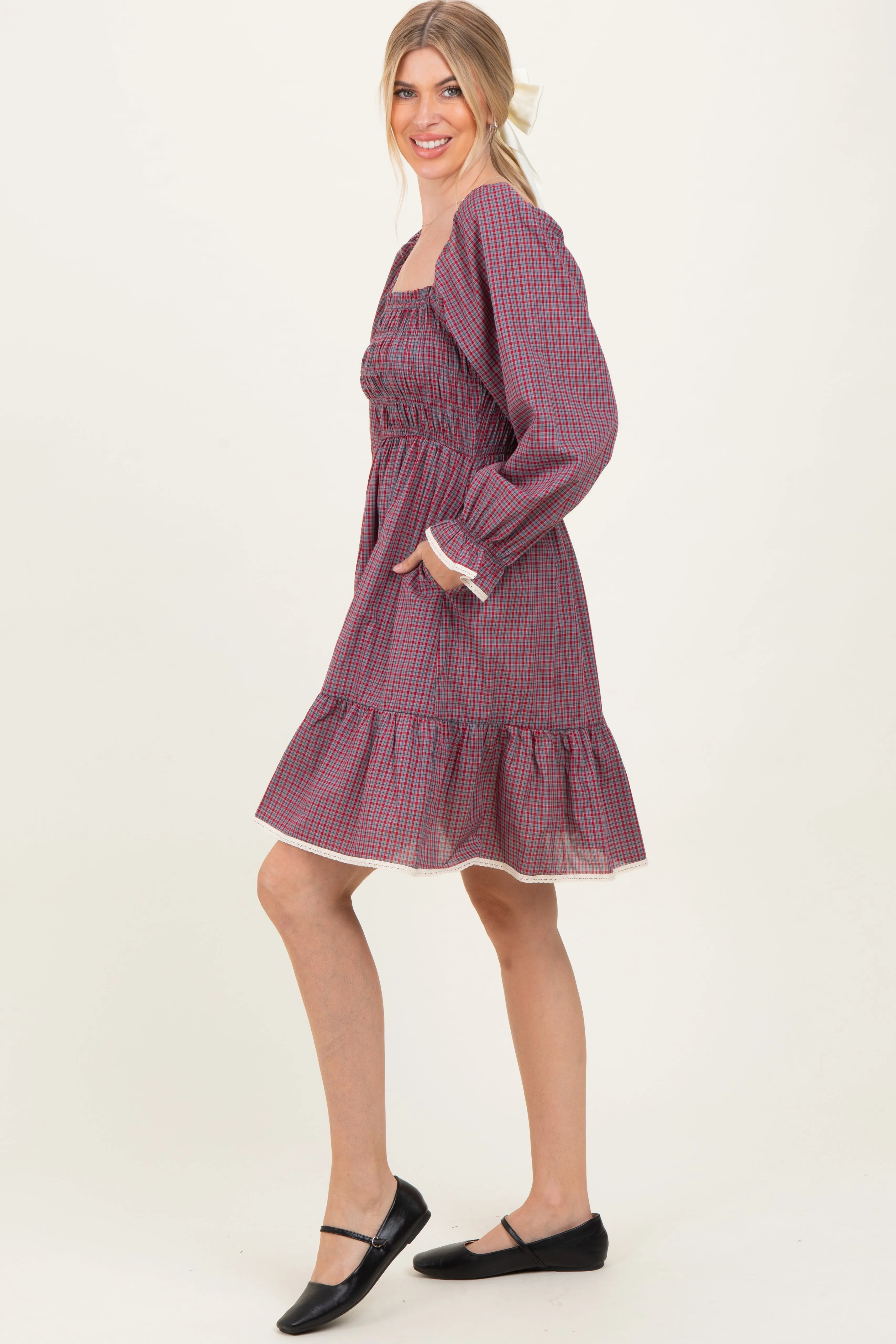 Cranberry Vintage Checked Plaid Square-Neck Dress sold by Pinkblush product image thumbnail 2