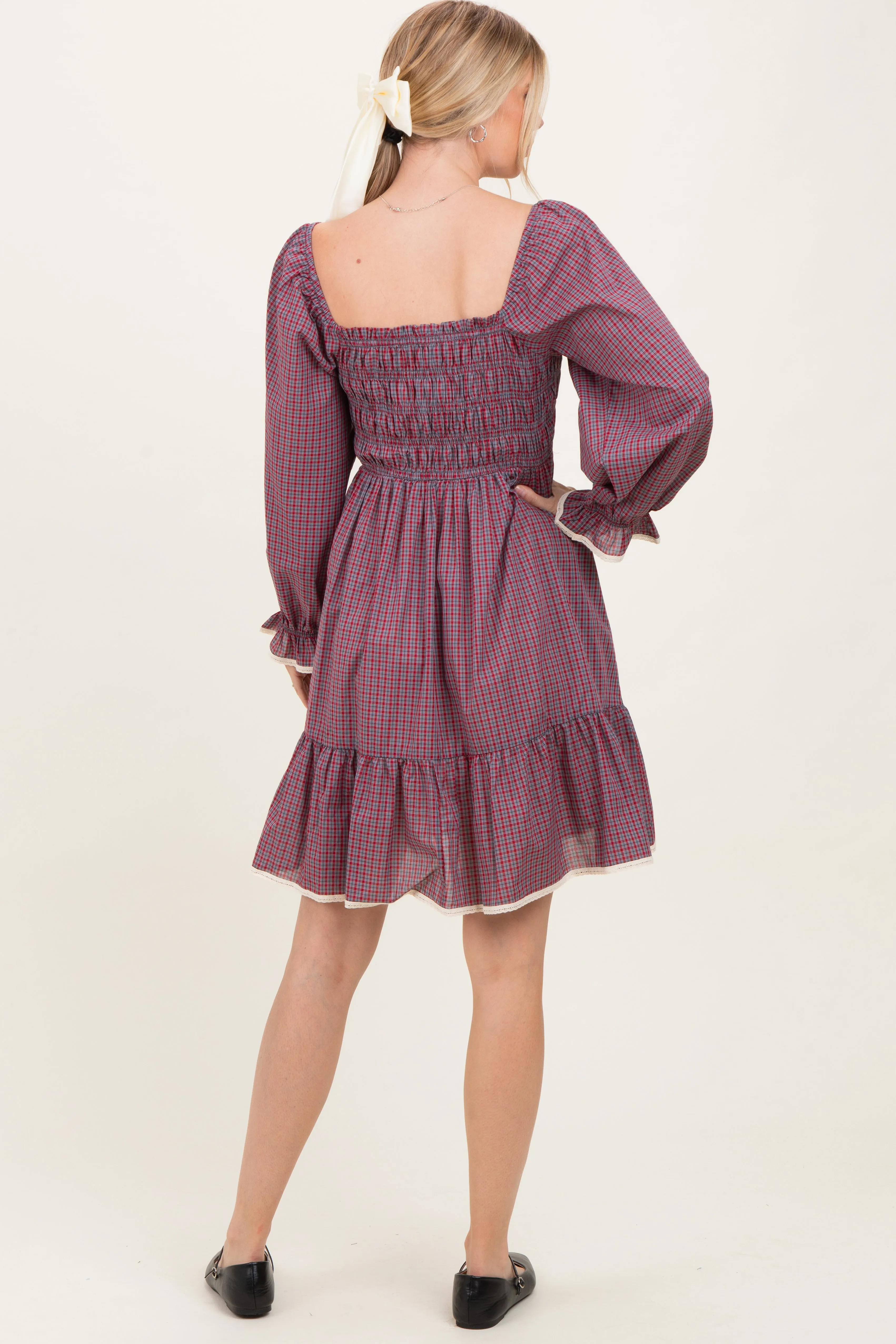 Cranberry Vintage Checked Plaid Square-Neck Dress sold by Pinkblush product image thumbnail 3