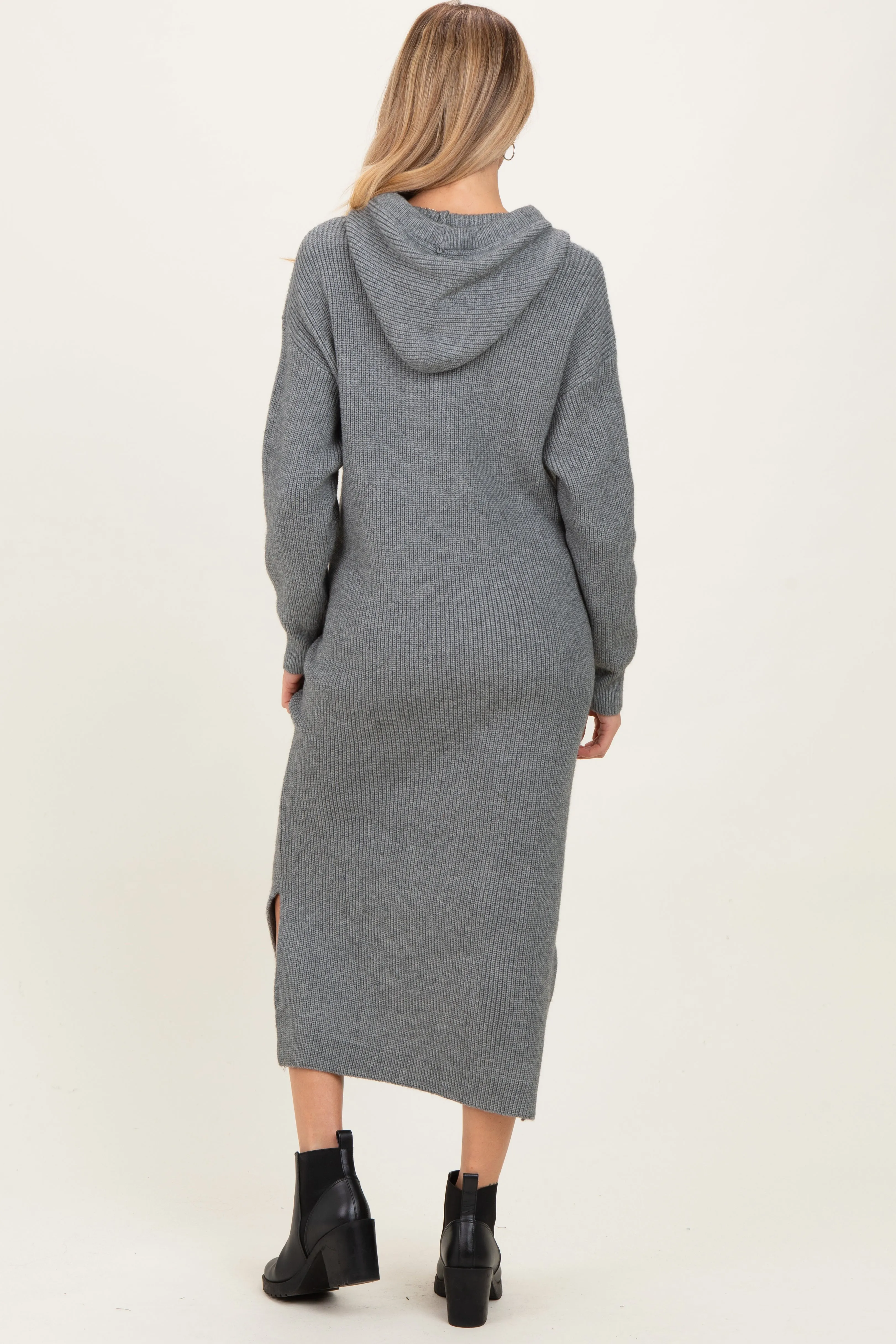 Grey Hooded Sweater Maternity Midi Dress sold by Pinkblush product image thumbnail 3