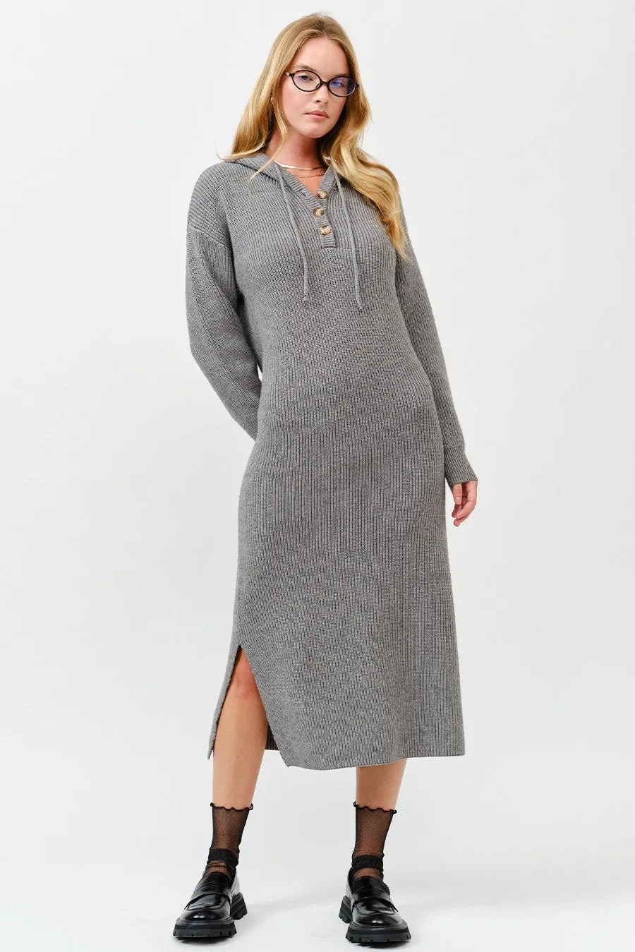 Grey Hooded Sweater Maternity Midi Dress sold by Pinkblush product image thumbnail 4