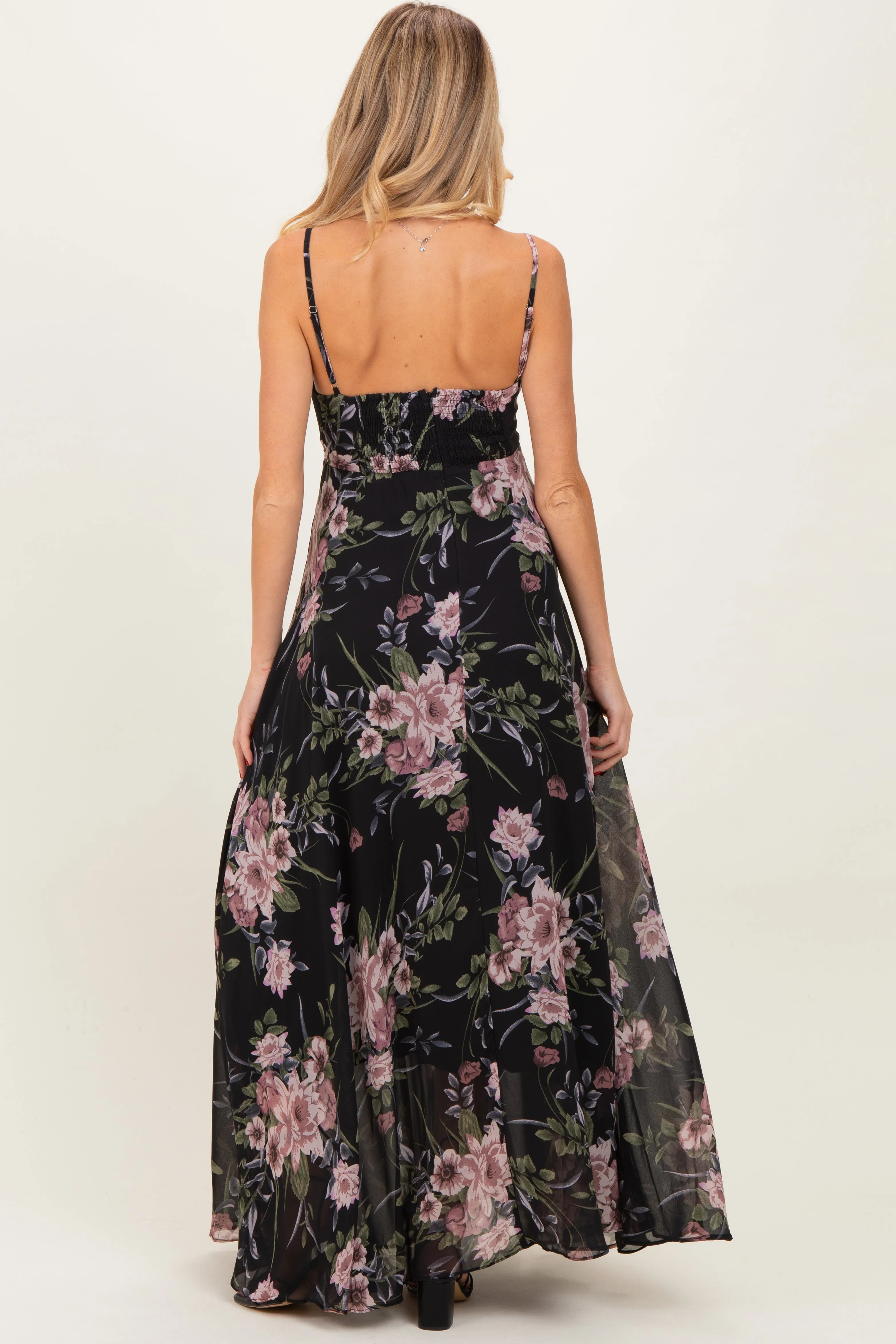 Black Floral V-Neck Sleeveless Maternity Maxi Dress sold by Pinkblush product image thumbnail 4