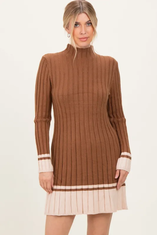 Mocha Ribbed Contrast Hem Sweater Dress sold by Pinkblush
