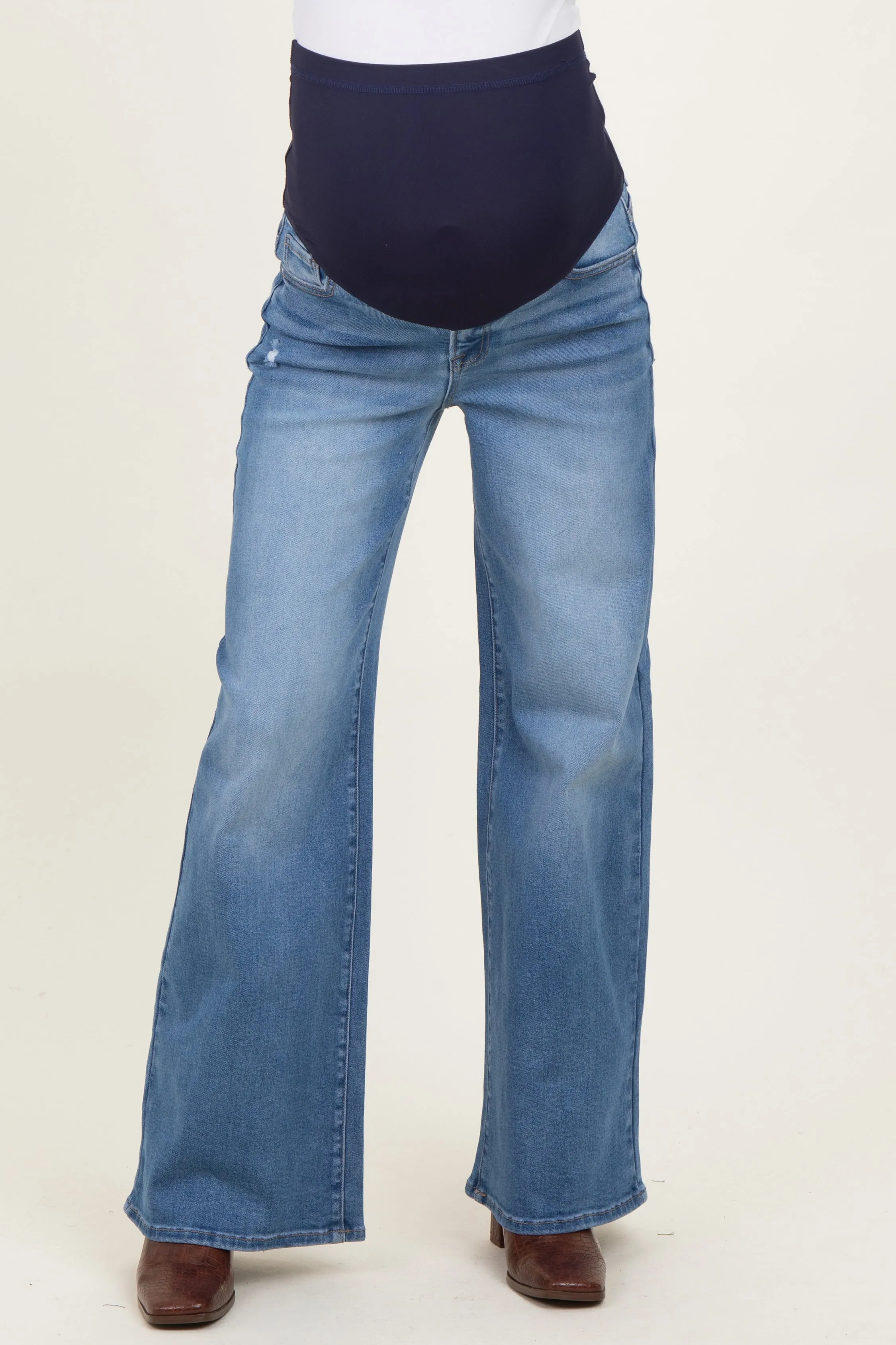 Blue Medium Wash Wide Leg Maternity Jeans sold by Pinkblush product image thumbnail 3