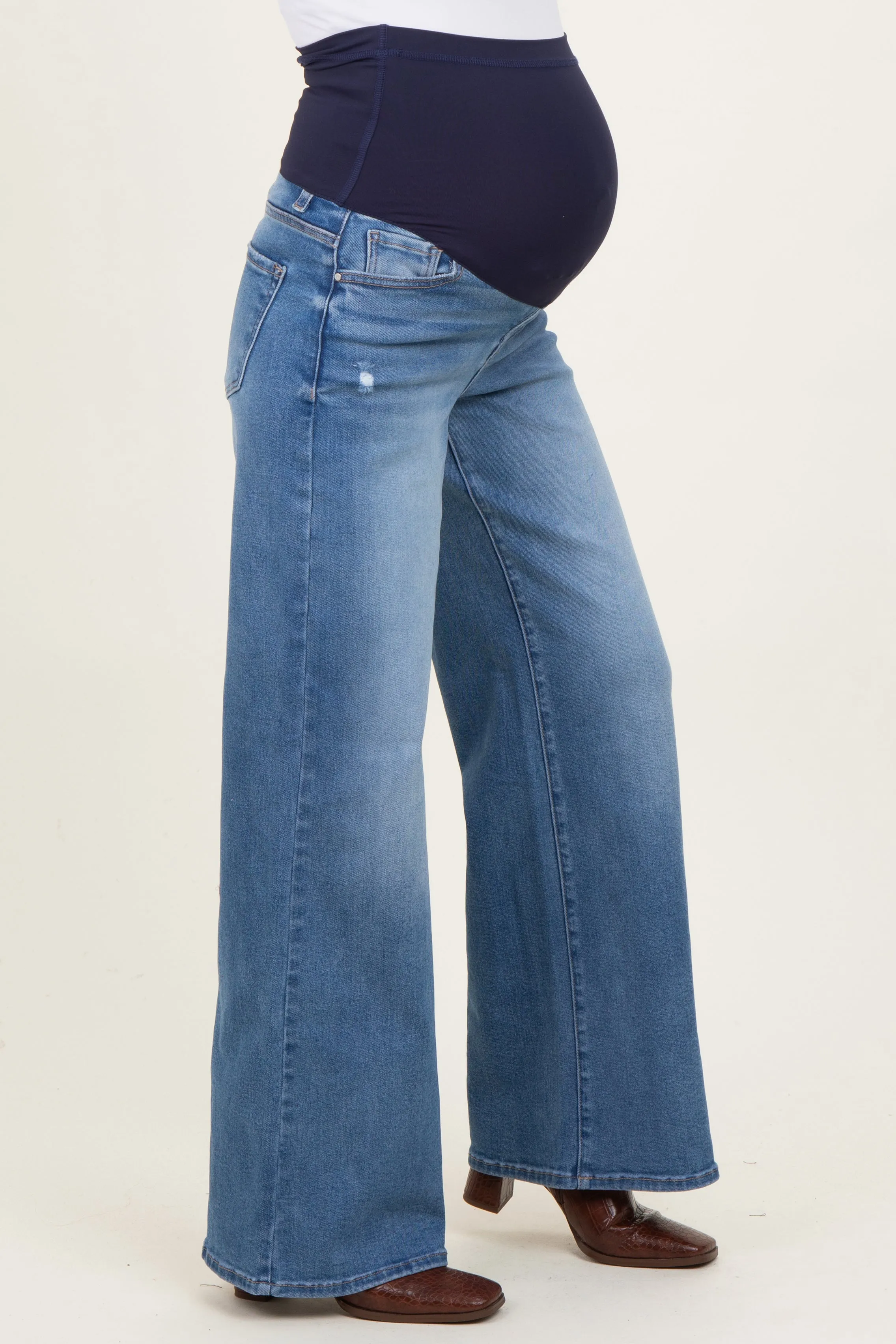 Blue Medium Wash Wide Leg Maternity Jeans sold by Pinkblush product image thumbnail 4
