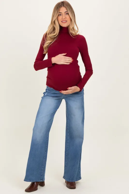 Blue Medium Wash Wide Leg Maternity Jeans made by Risen
