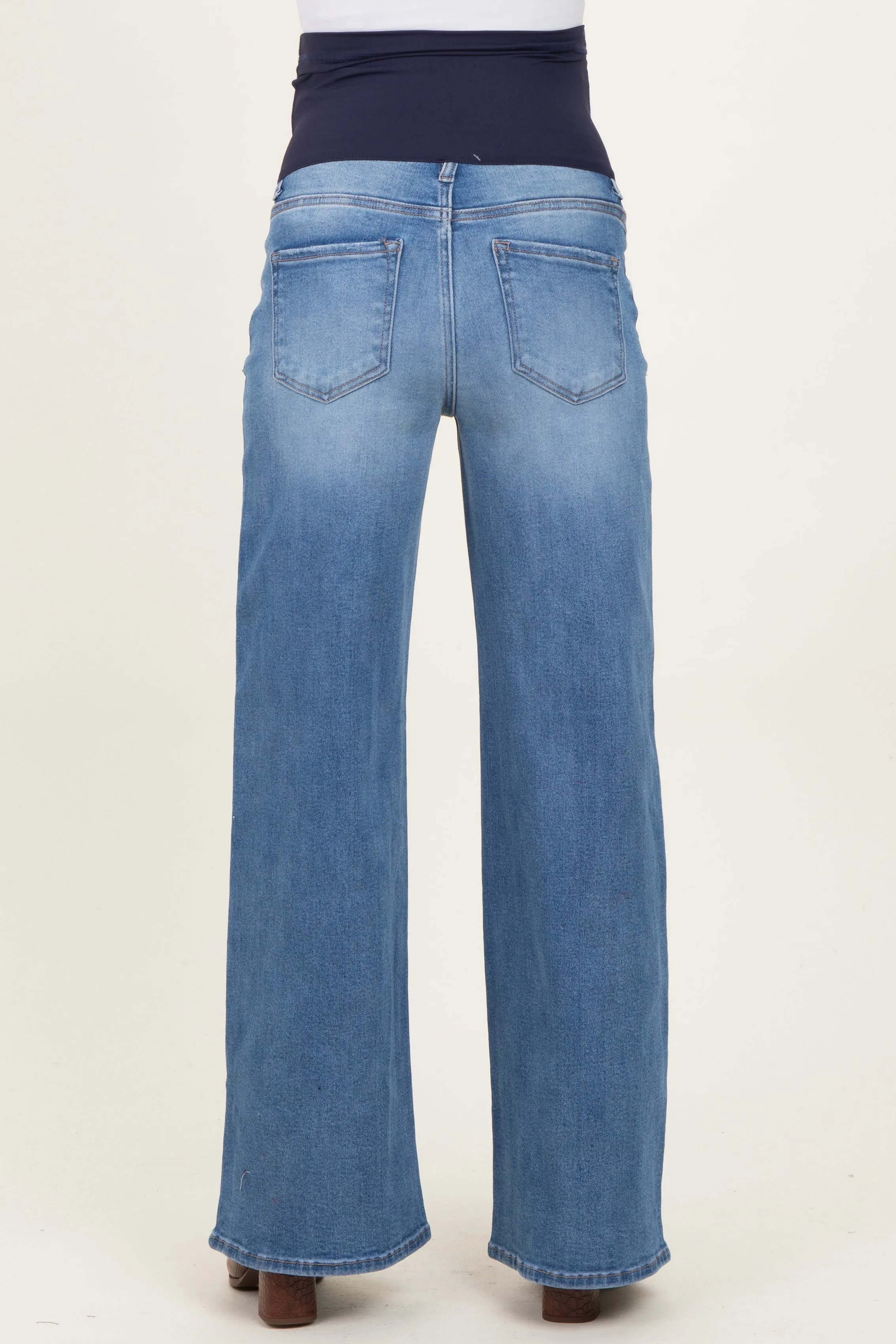 Blue Medium Wash Wide Leg Maternity Jeans sold by Pinkblush product image thumbnail 5