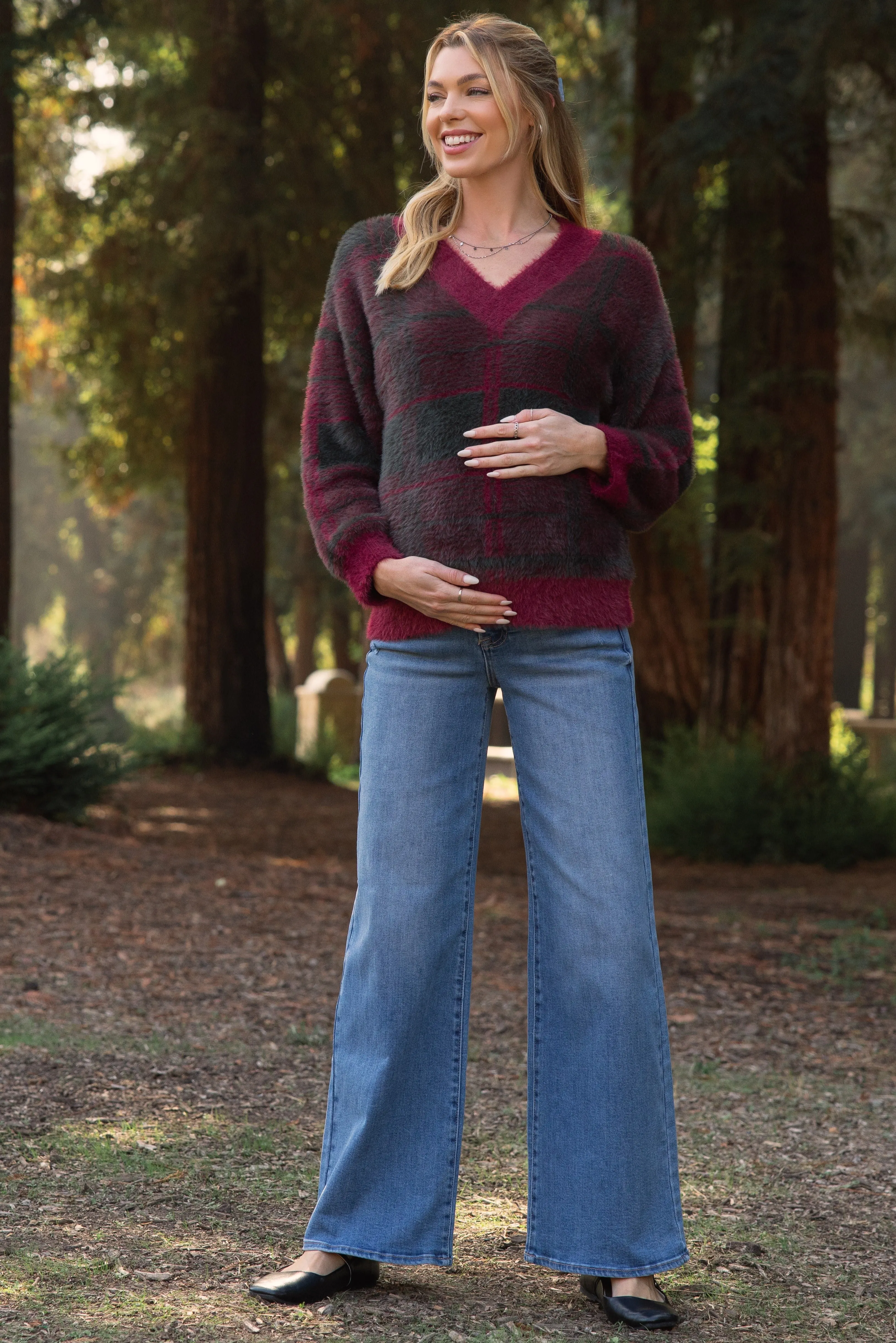 Blue Medium Wash Wide Leg Maternity Jeans sold by Pinkblush product image thumbnail 2