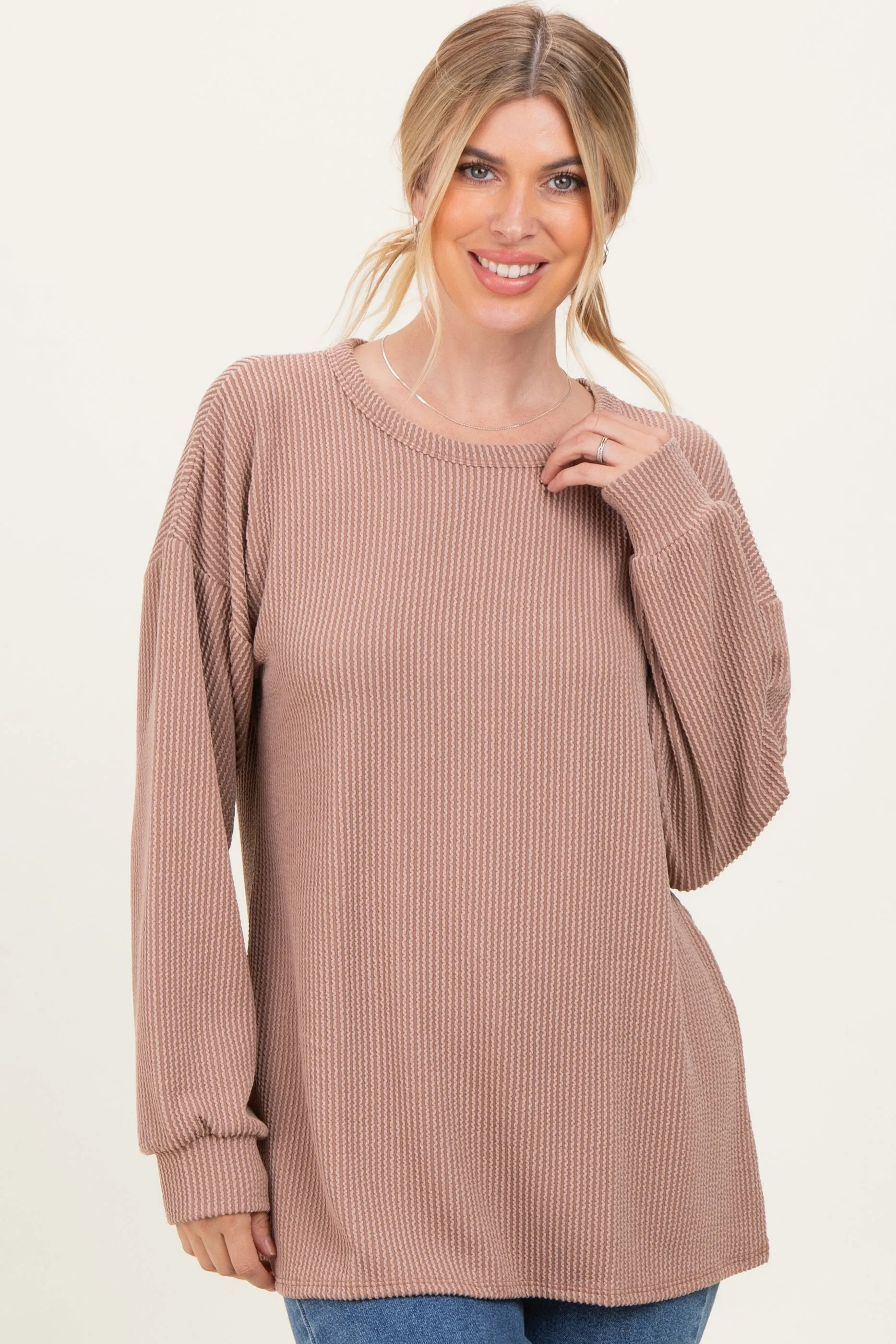 Taupe Puff Sleeve Solid Ribbed Top sold by Pinkblush product image thumbnail 2