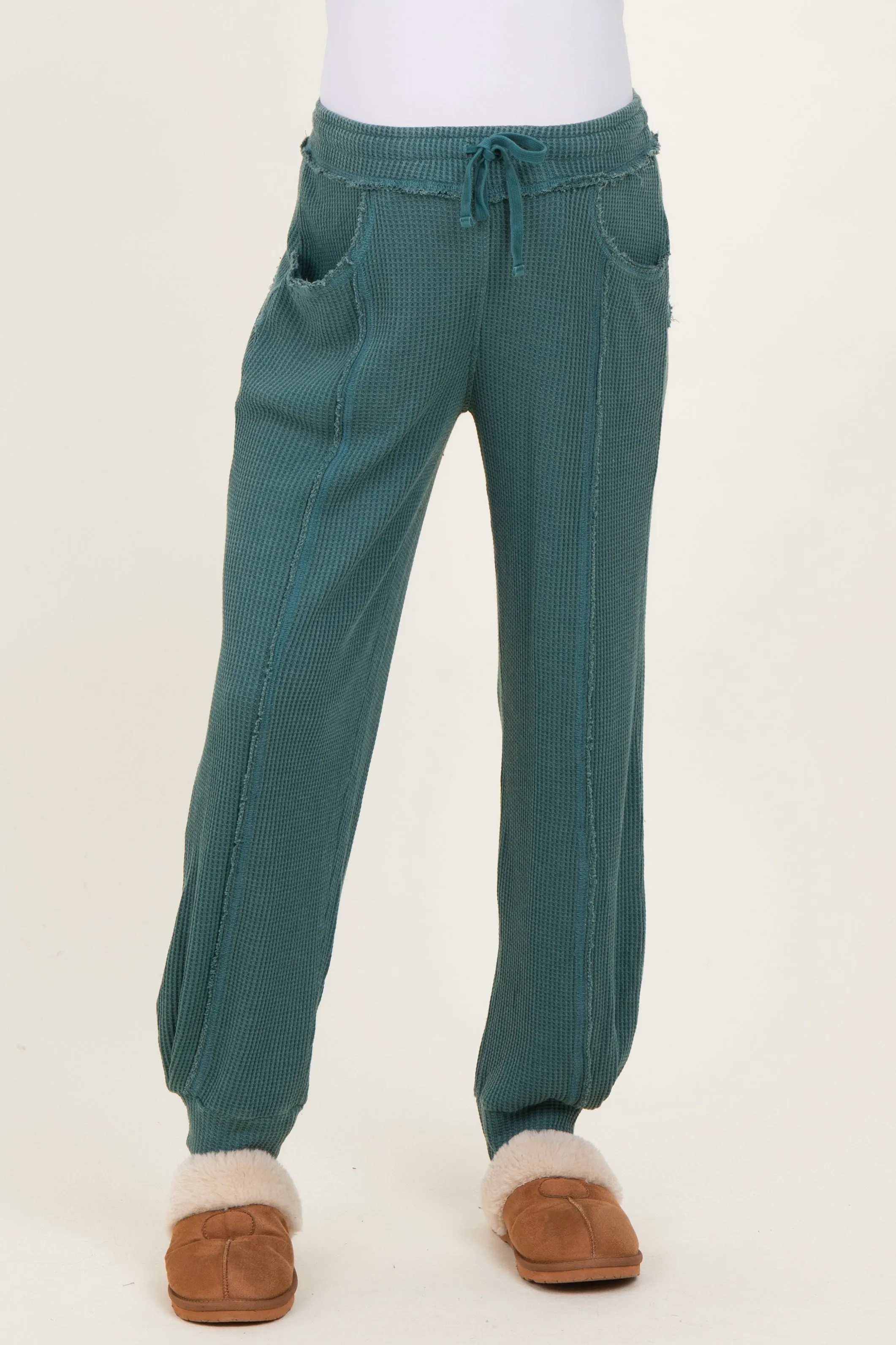 Teal Raw Seam Waffle Knit Maternity Joggers sold by Pinkblush product image thumbnail 2