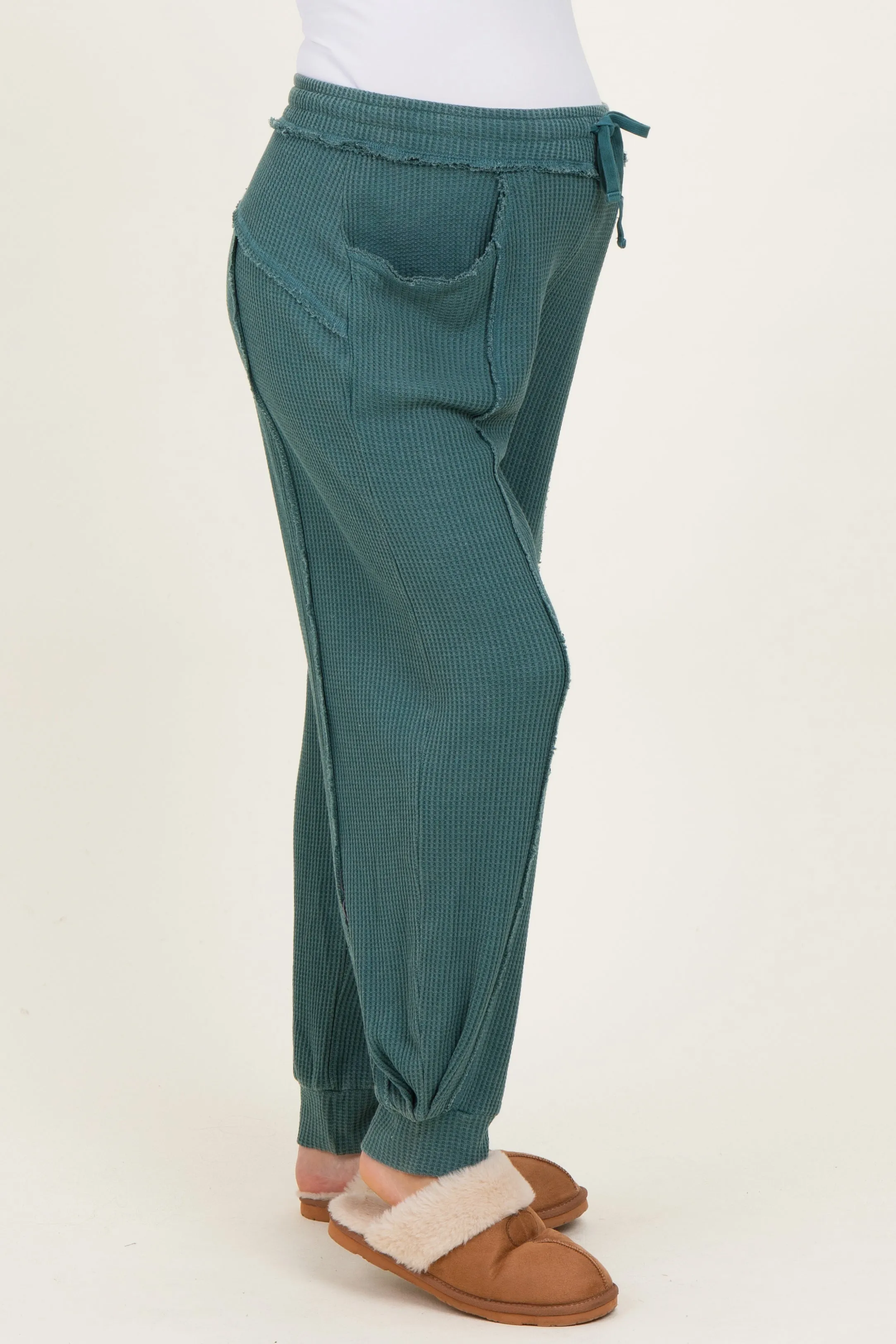 Teal Raw Seam Waffle Knit Maternity Joggers sold by Pinkblush product image thumbnail 3