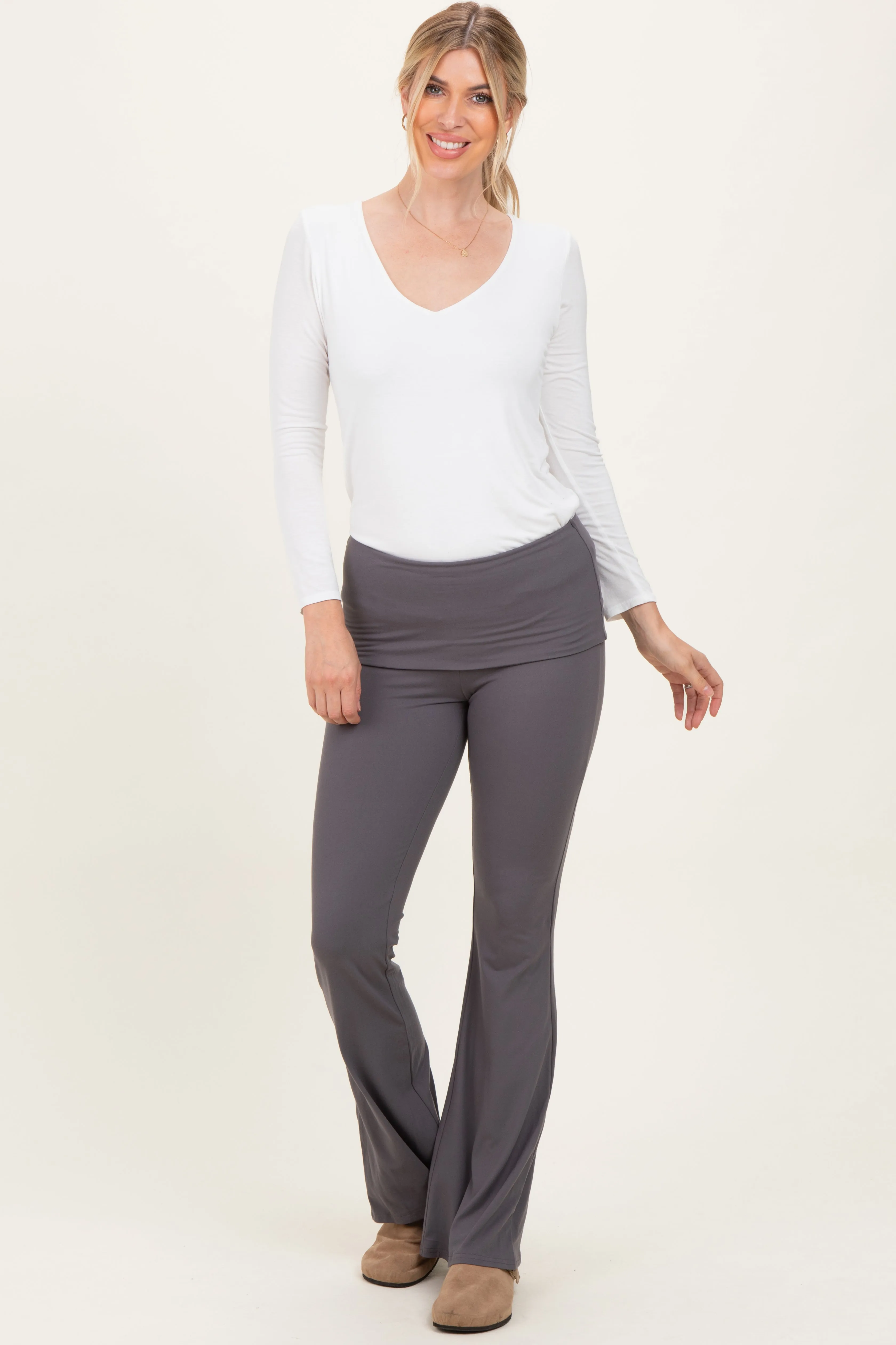 Grey Wide Fold-Over Flared Pants sold by Pinkblush product image thumbnail 5