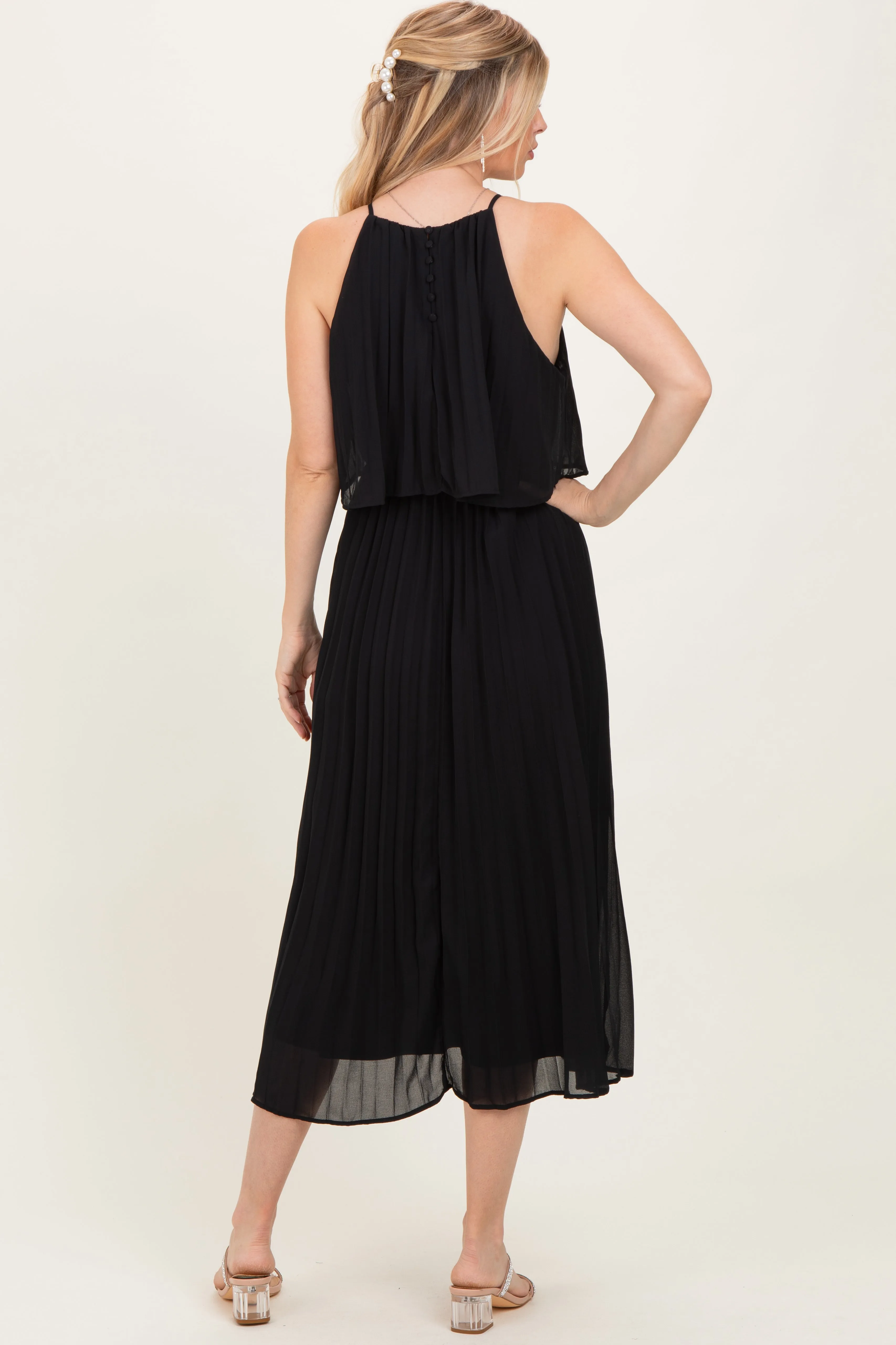 Black Pleated Woven Midi Dress sold by Pinkblush product image thumbnail 4