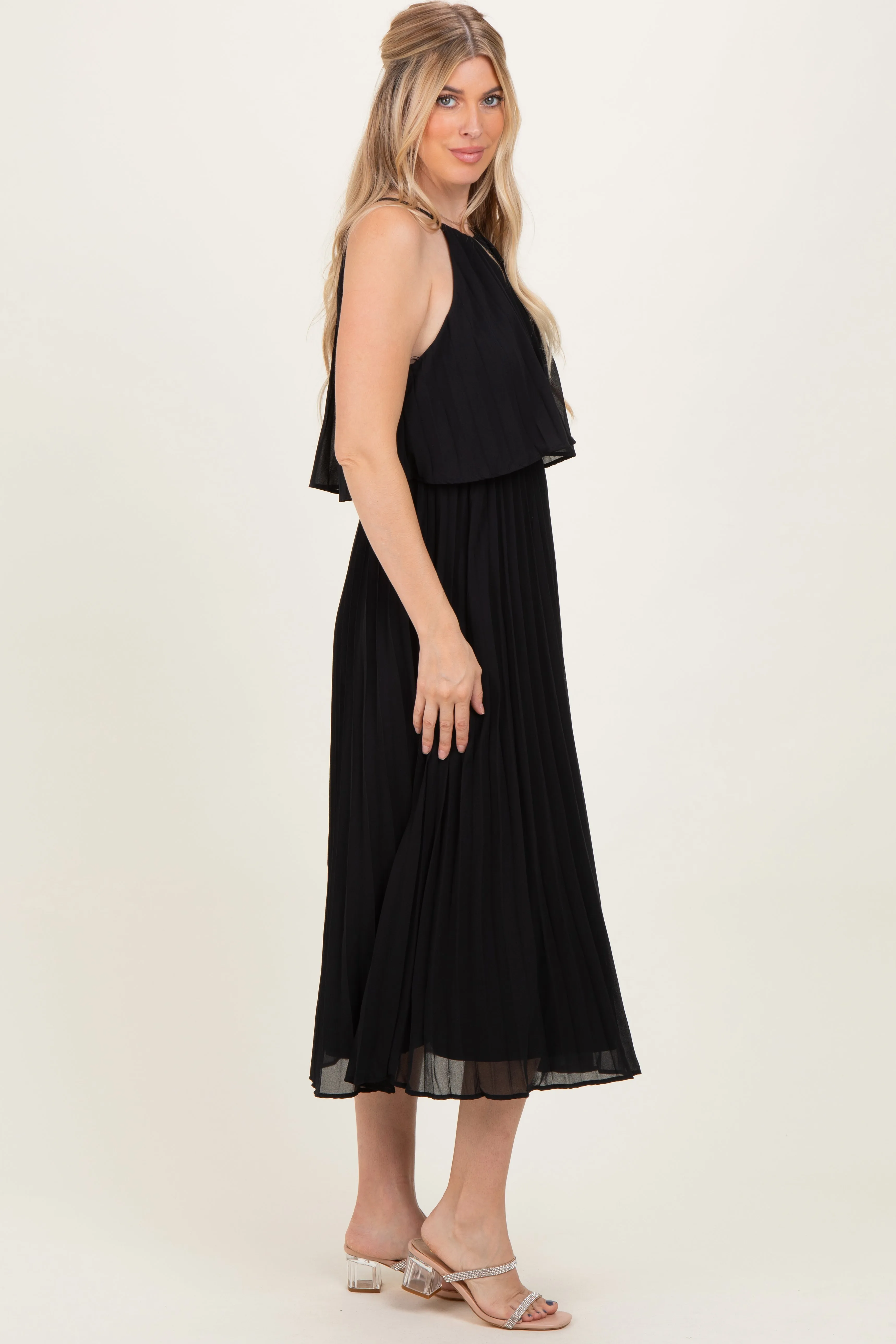 Black Pleated Woven Midi Dress sold by Pinkblush product image thumbnail 3