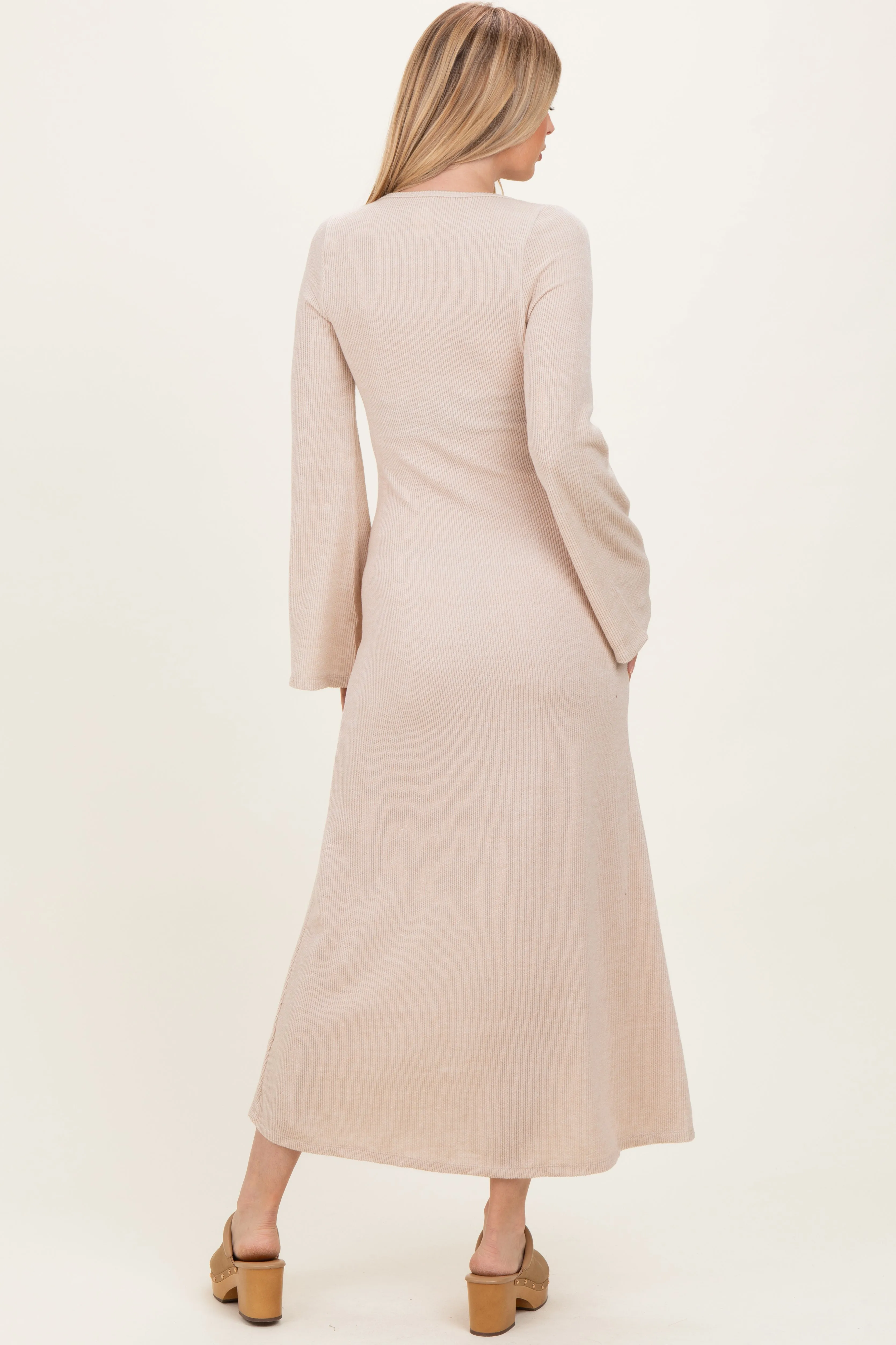 Cream Solid Ribbed Long Sleeve Square Neck Maxi Dress sold by Pinkblush product image thumbnail 4