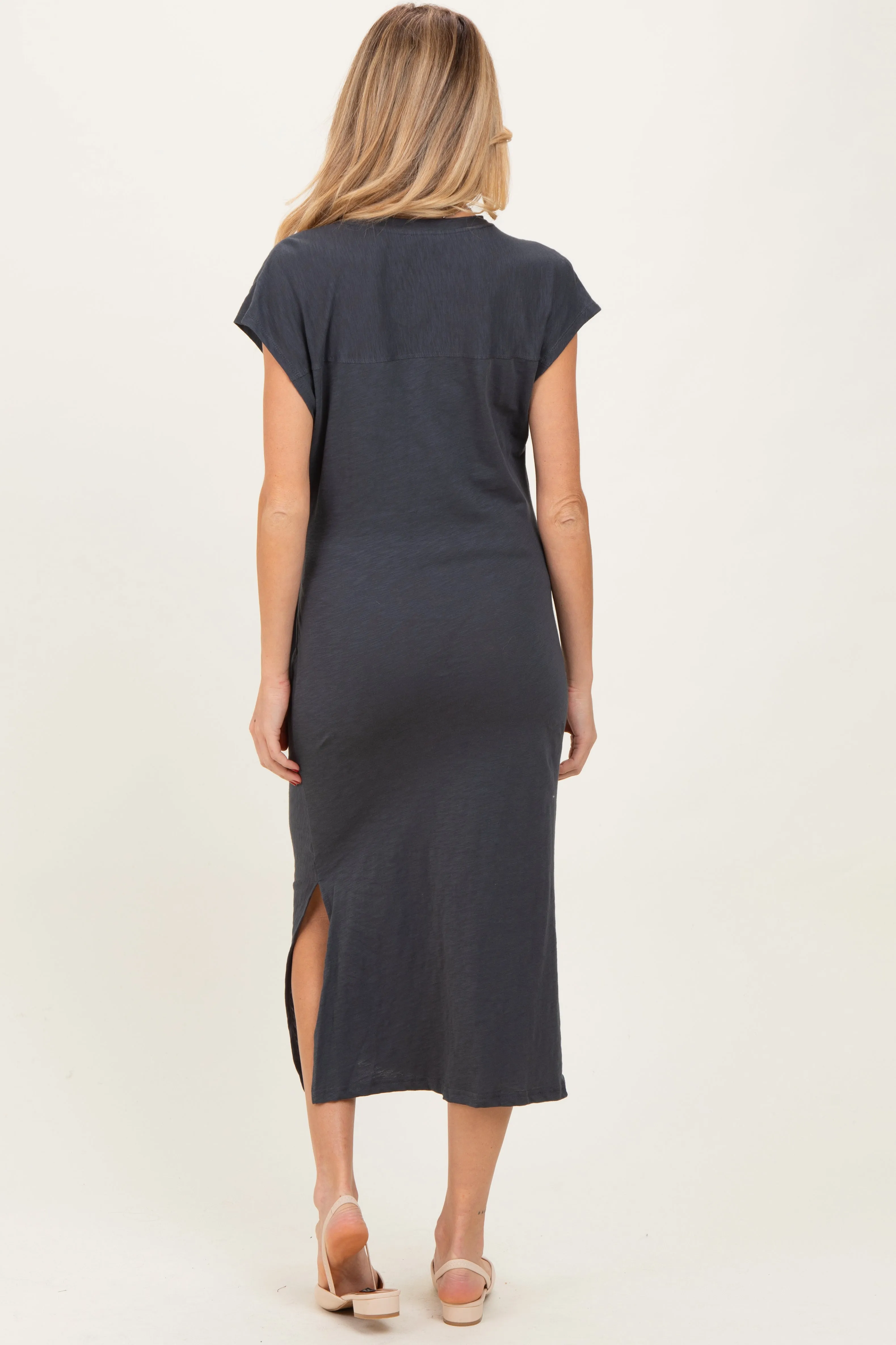 Charcoal Side Tie Side Slit Maternity Midi Dress sold by Pinkblush product image thumbnail 2