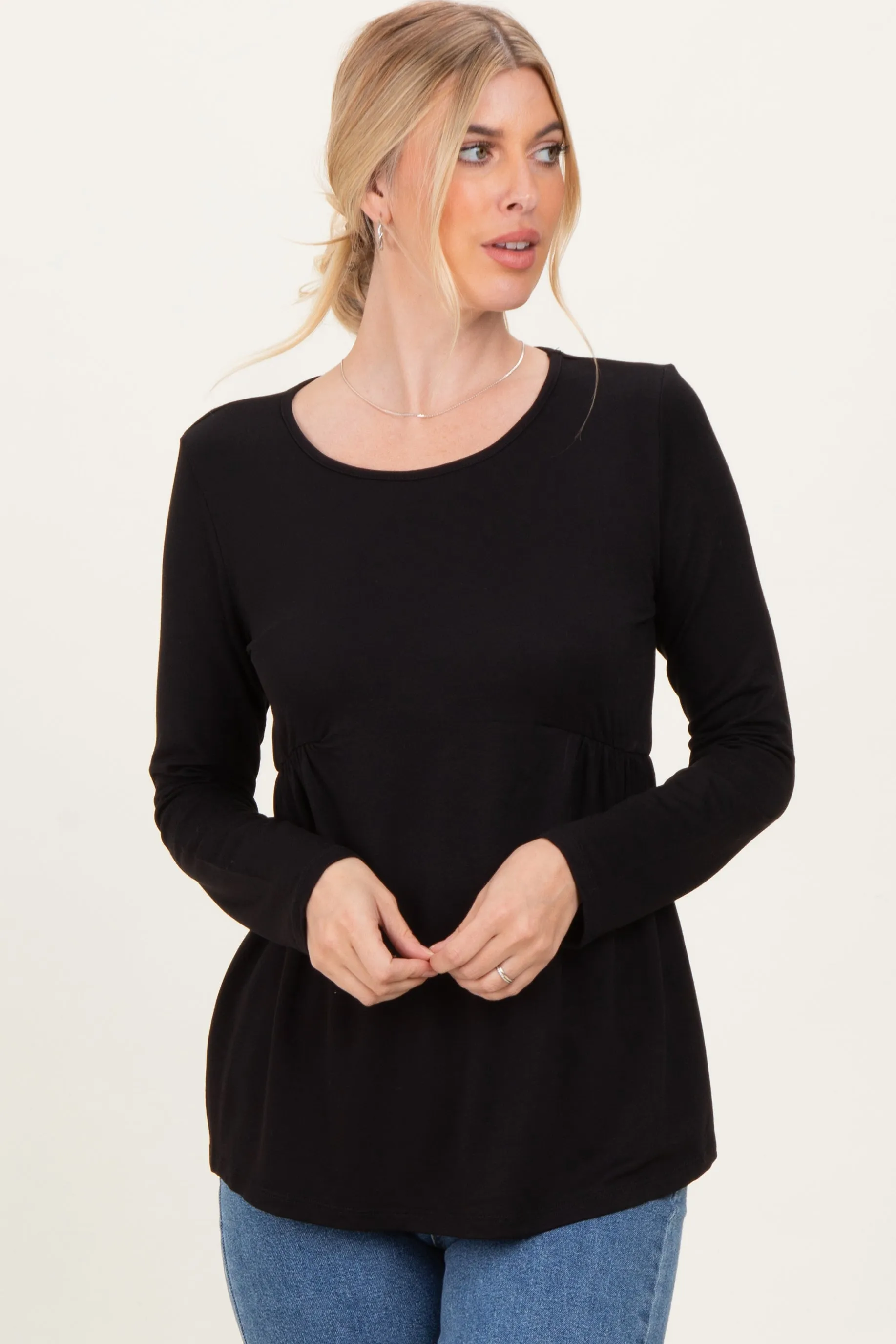 Black French Terry Long Sleeve Scoop Neck Top sold by Pinkblush product image thumbnail 2